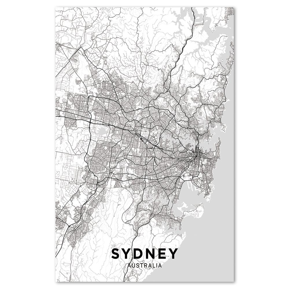 wall-art-print-canvas-poster-framed-Map Of Sydney, Black And White-by-Gioia Wall Art-Gioia Wall Art