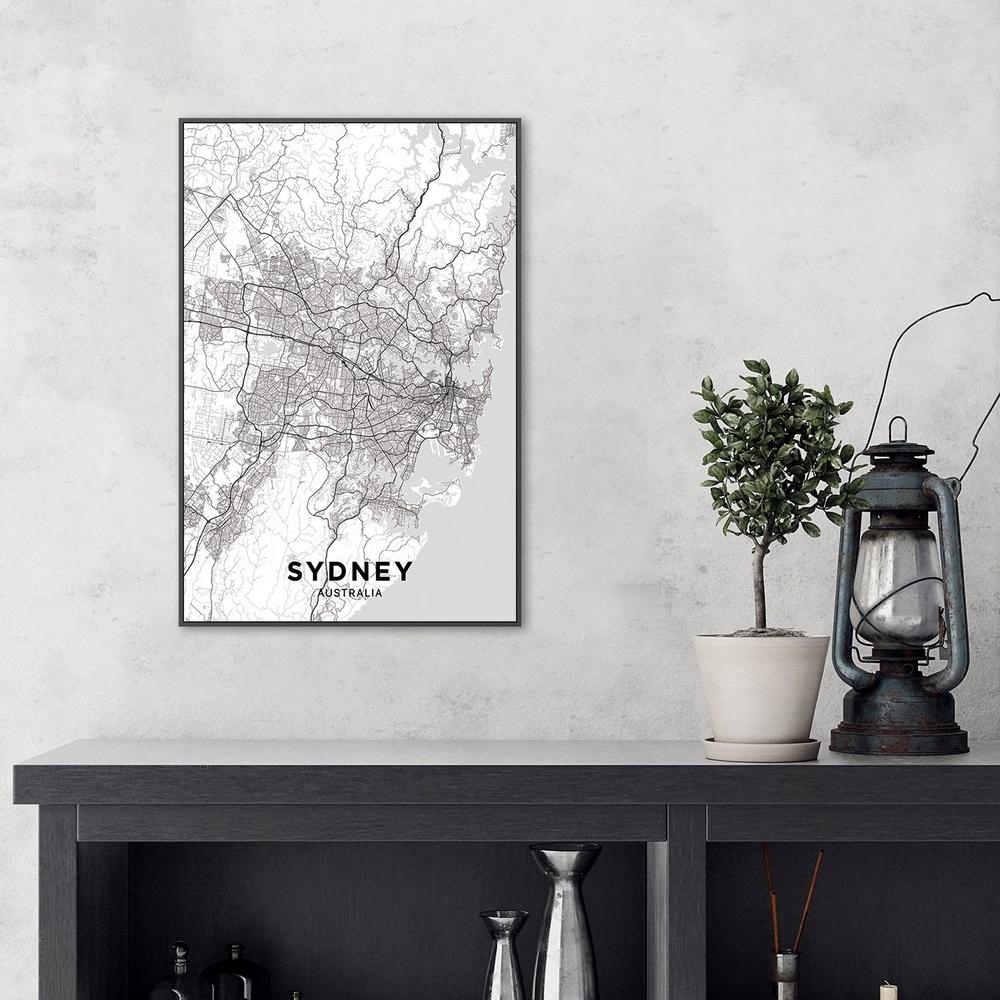 wall-art-print-canvas-poster-framed-Map Of Sydney, Black And White-by-Gioia Wall Art-Gioia Wall Art