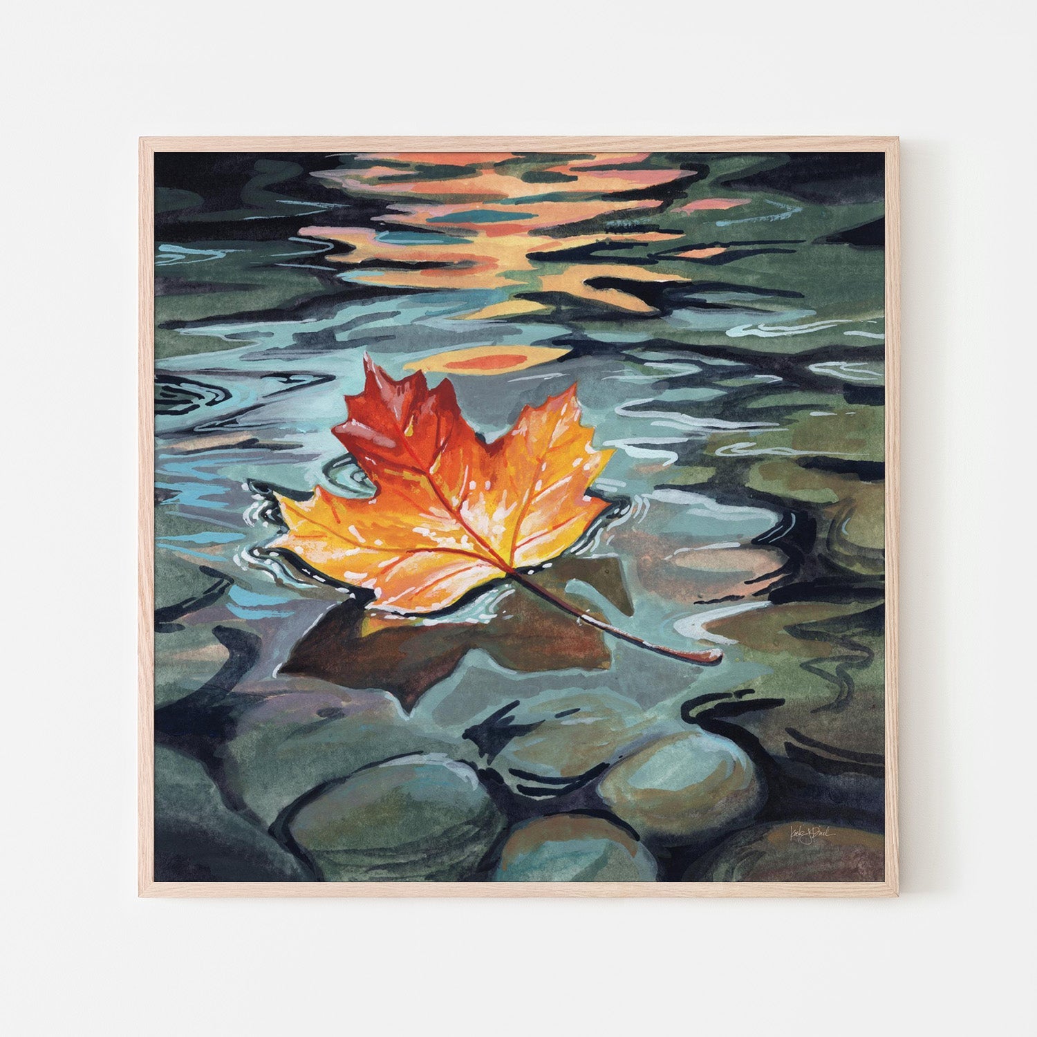 wall-art-print-canvas-poster-framed-Maple Leaf Floating In a Stream-6