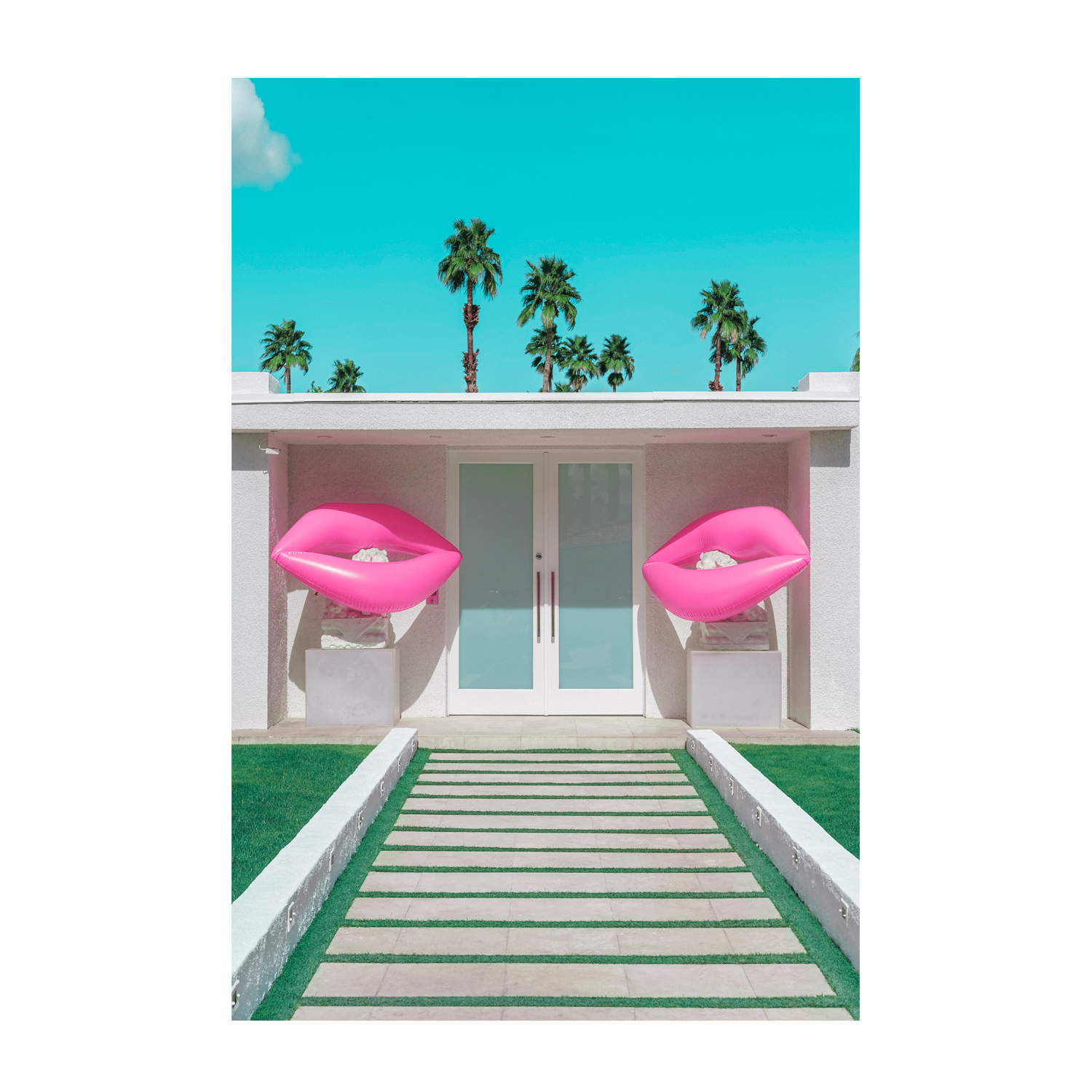wall-art-print-canvas-poster-framed-Mid-Century Modern House with Pink Lips-1