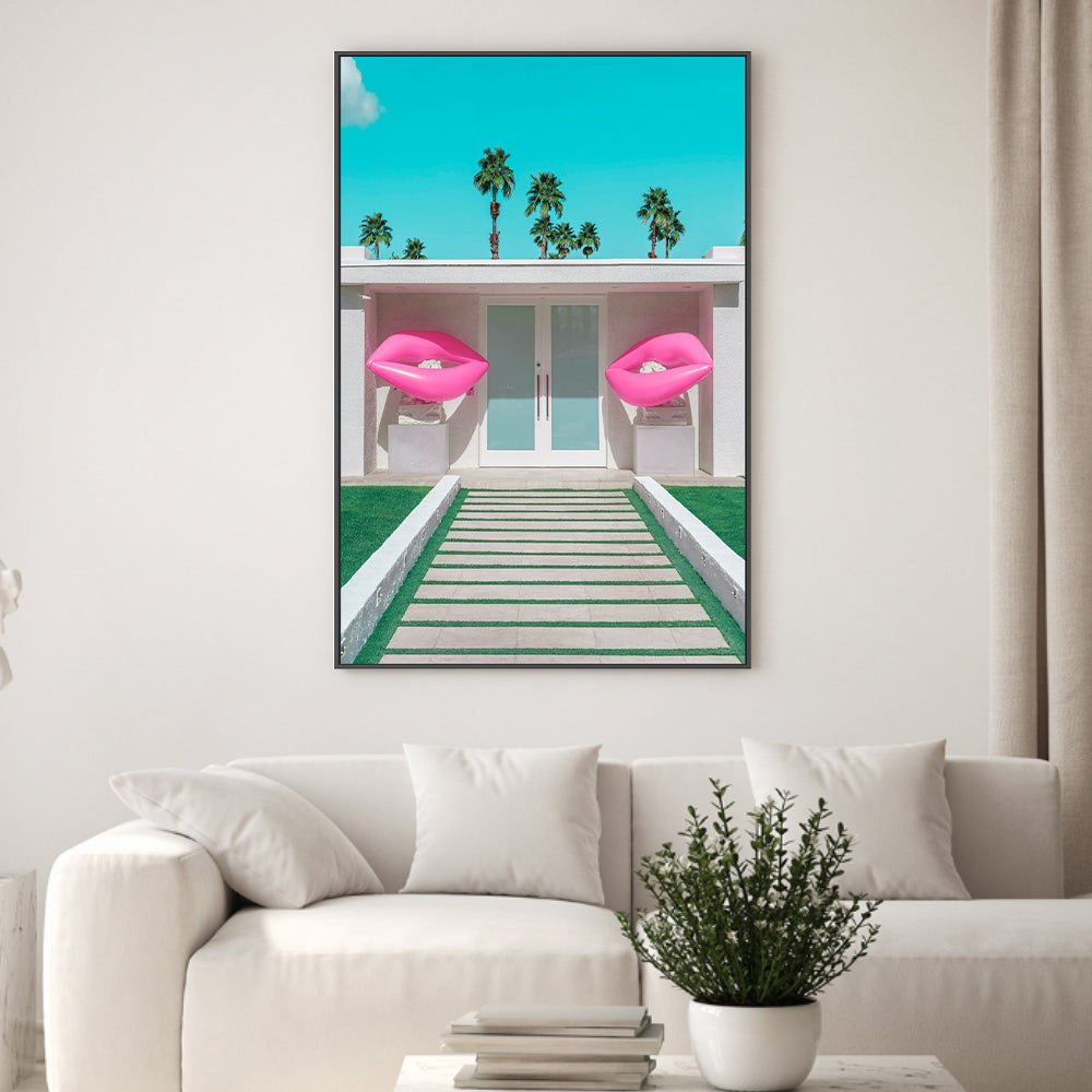 wall-art-print-canvas-poster-framed-Mid-Century Modern House with Pink Lips-2