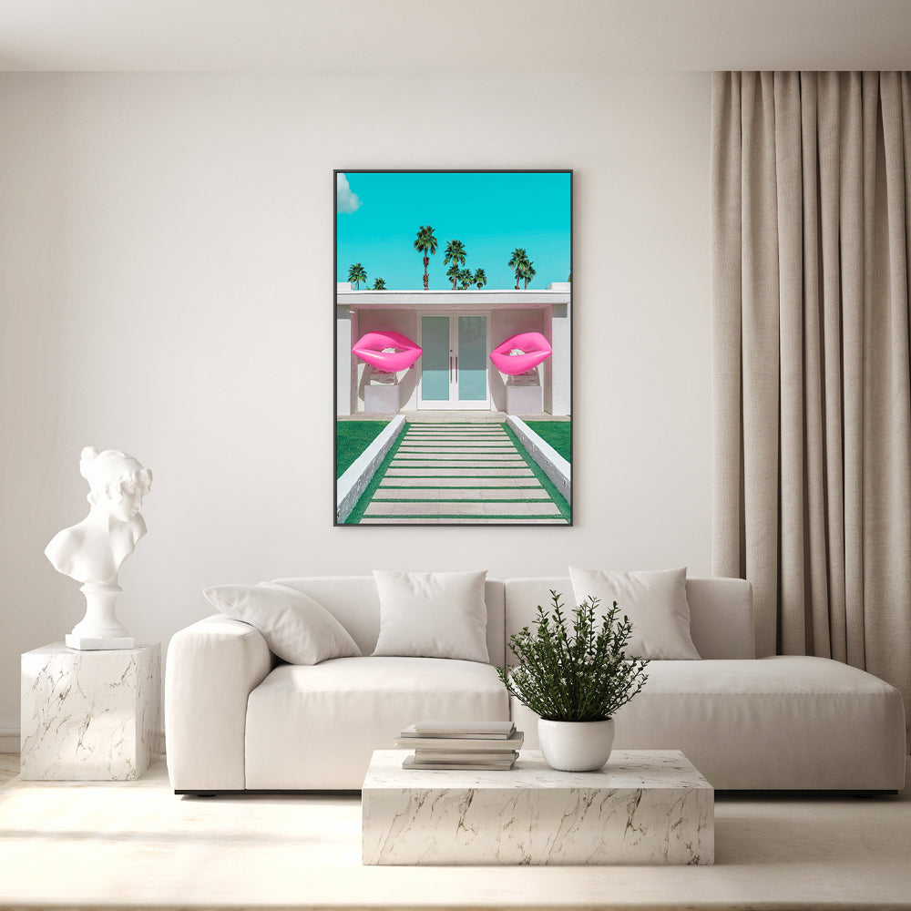 wall-art-print-canvas-poster-framed-Mid-Century Modern House with Pink Lips-7