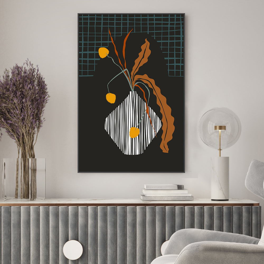 wall-art-print-canvas-poster-framed-Midcentury Ikebana Dark-2