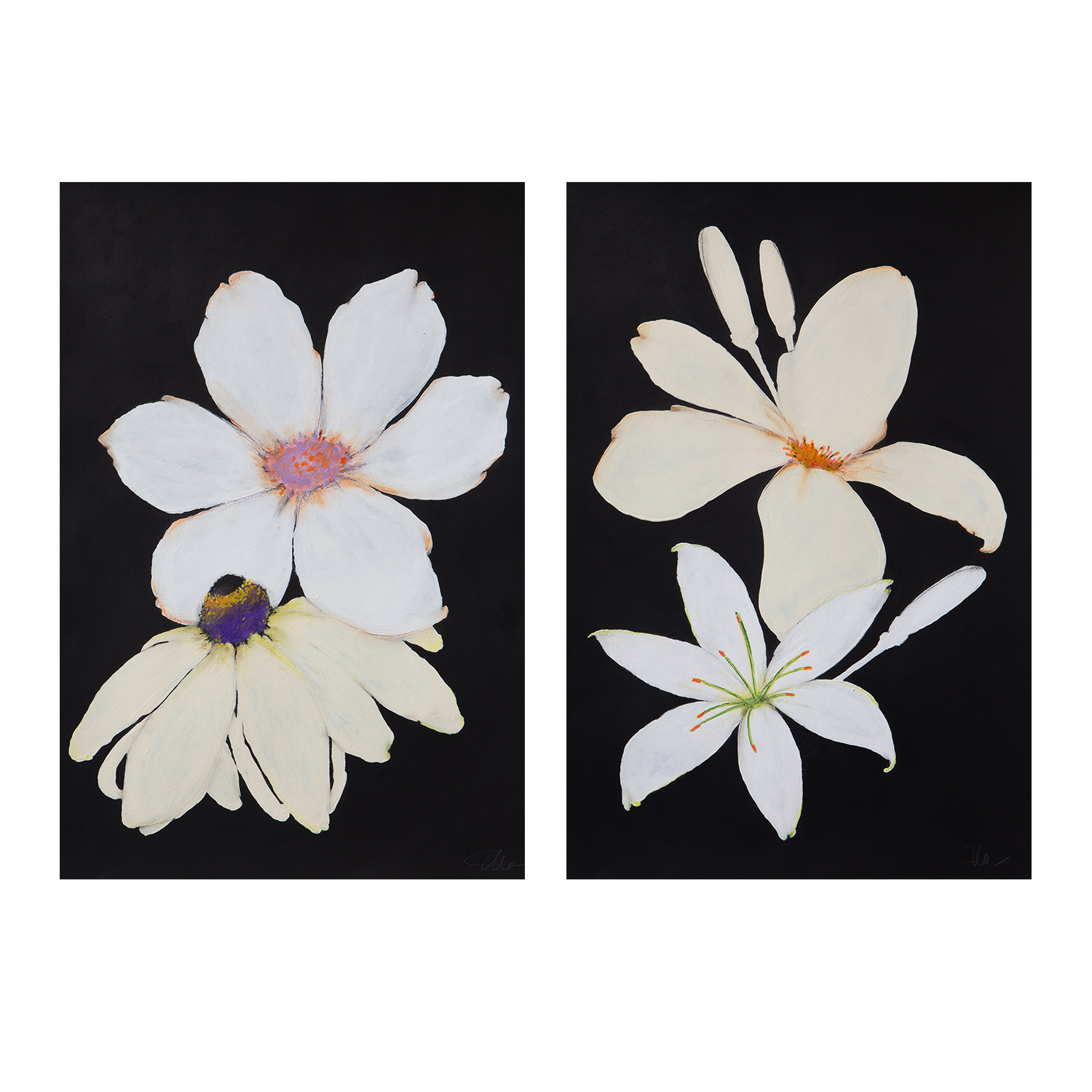 wall-art-print-canvas-poster-framed-Midnight Florals, Style A & B, Set Of 2 , By Filippoloco-1