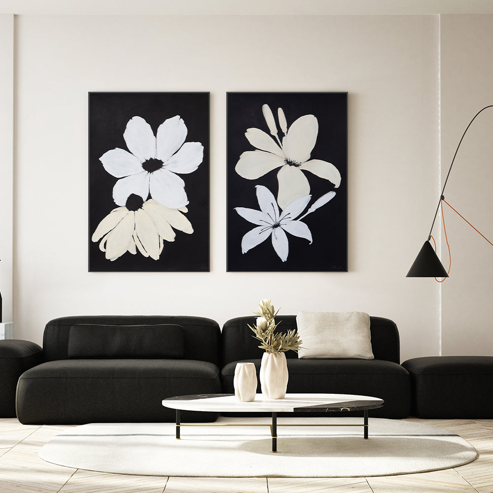 wall-art-print-canvas-poster-framed-Midnight Florals, Style C & D, Set Of 2 , By Filippoloco-7