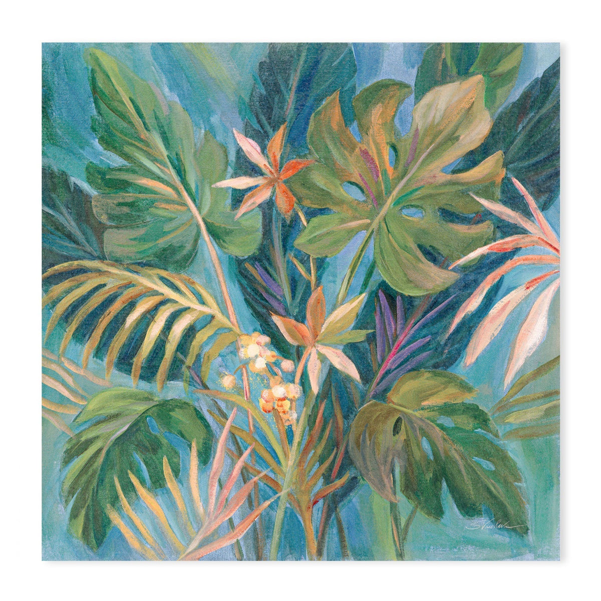 wall-art-print-canvas-poster-framed-Midnight Tropical Leaves , By Silvia Vassileva-GIOIA-WALL-ART