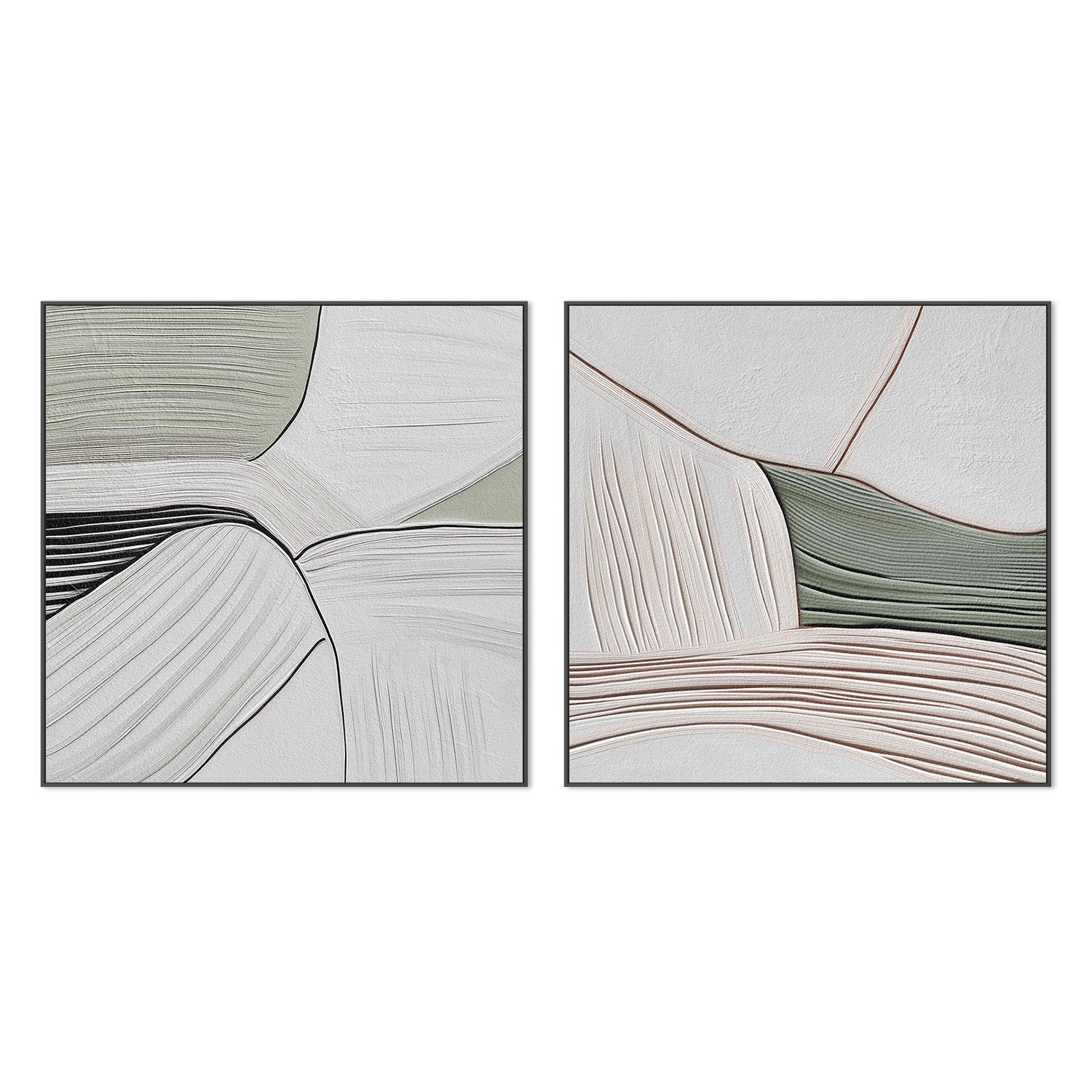 wall-art-print-canvas-poster-framed-Minimal Lines Grey Green, Style A & B, Set Of 2 , By Alma-3