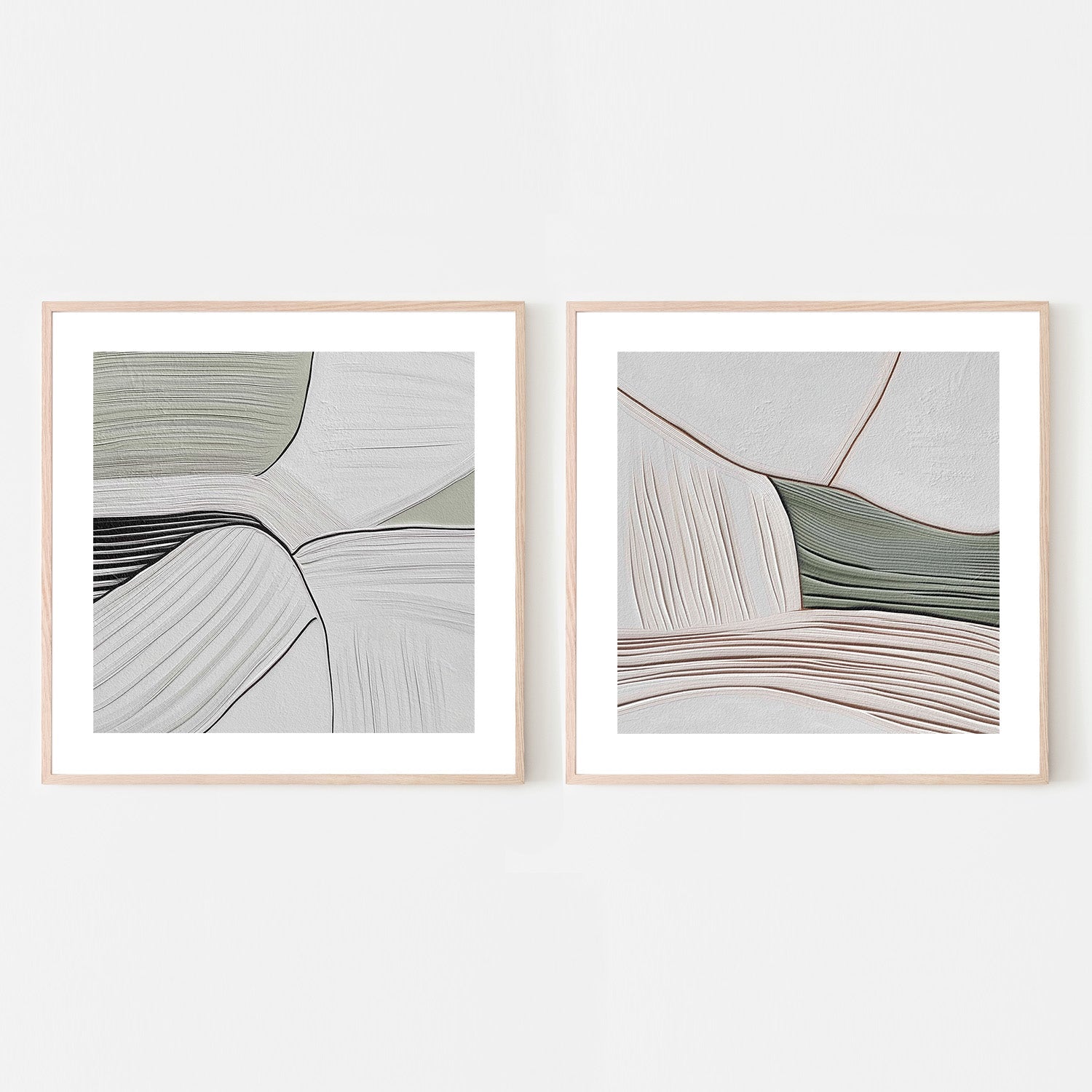 wall-art-print-canvas-poster-framed-Minimal Lines Grey Green, Style A & B, Set Of 2 , By Alma-6