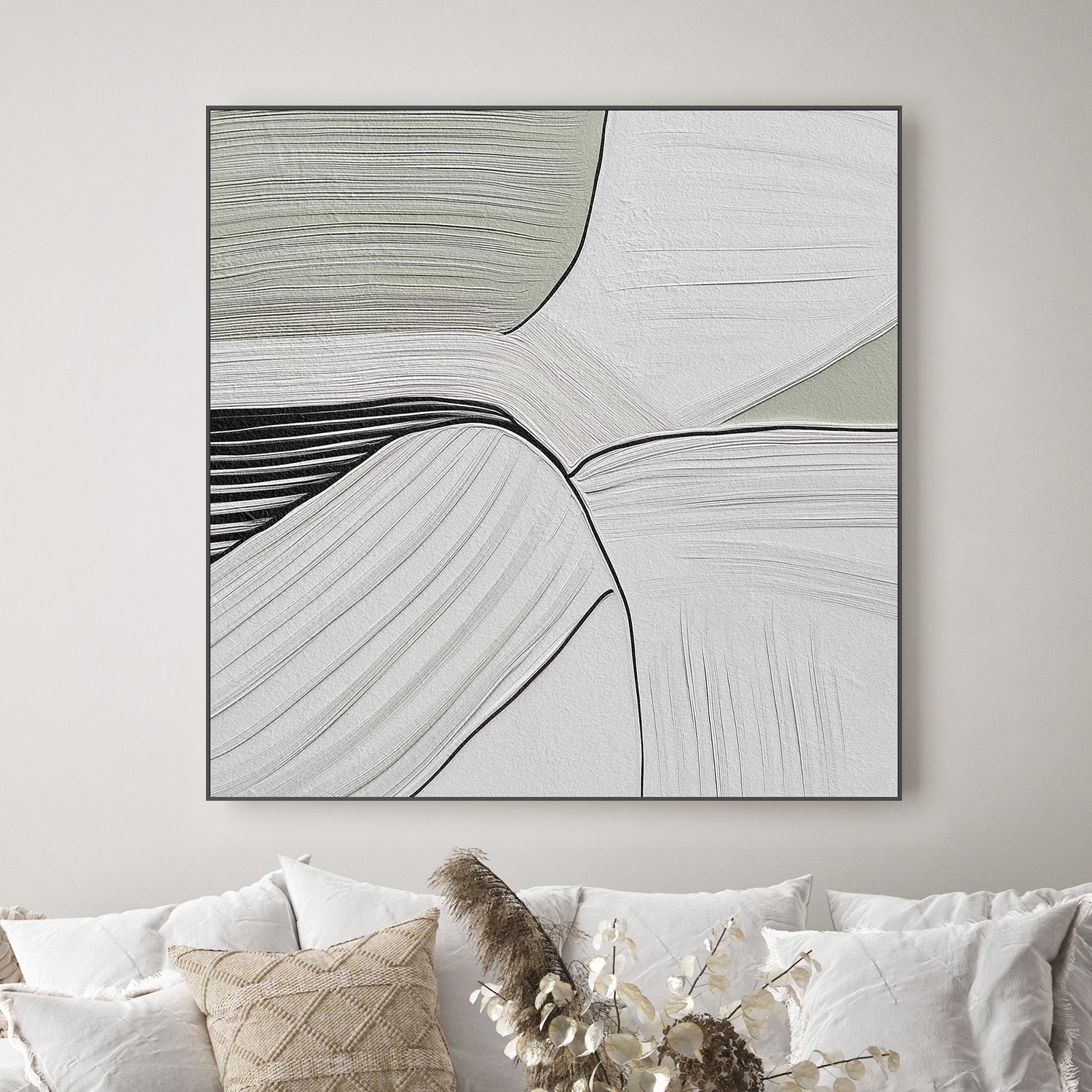 wall-art-print-canvas-poster-framed-Minimal Lines Grey Green, Style A , By Alma-2