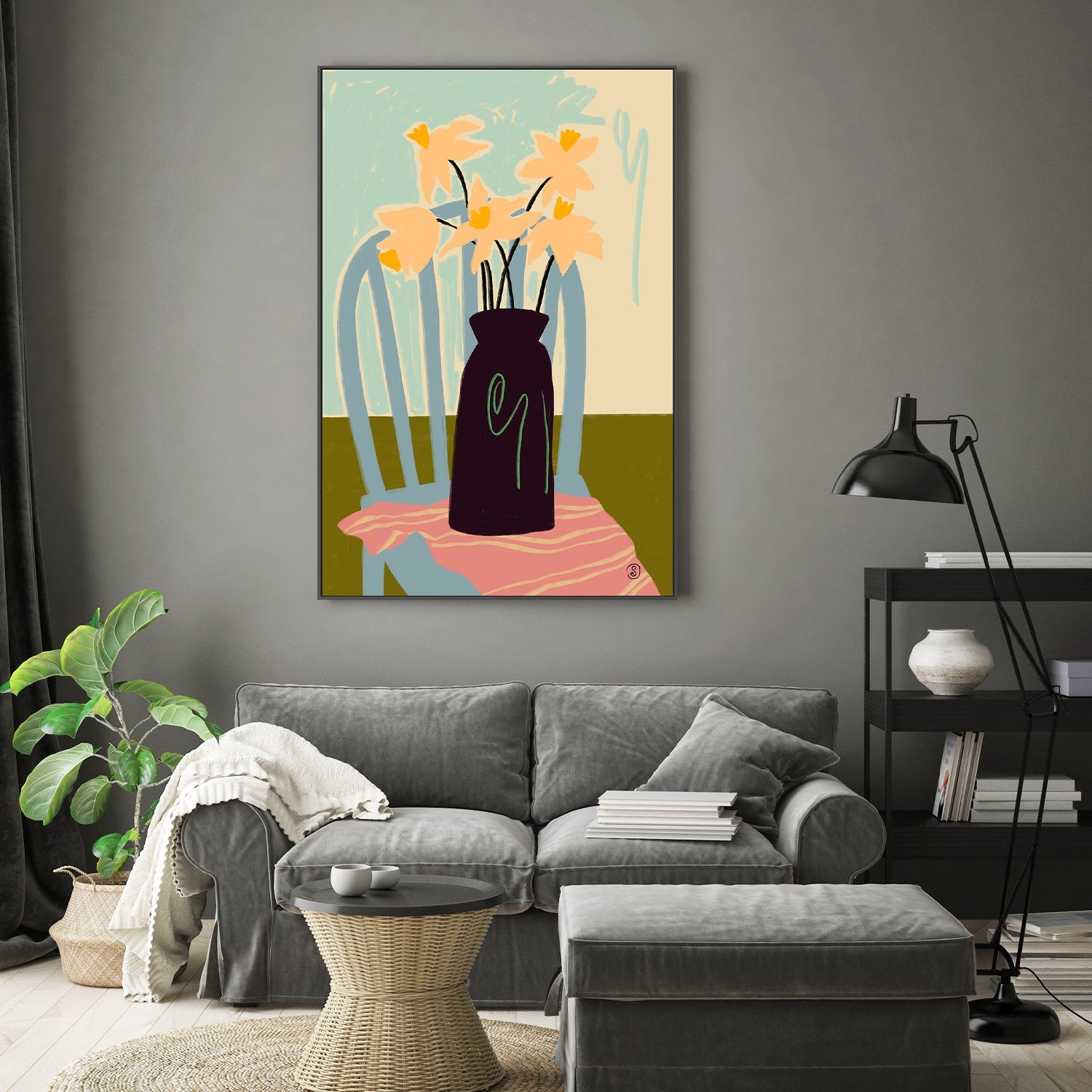 wall-art-print-canvas-poster-framed-Minimalist Still Life With Flowers-7