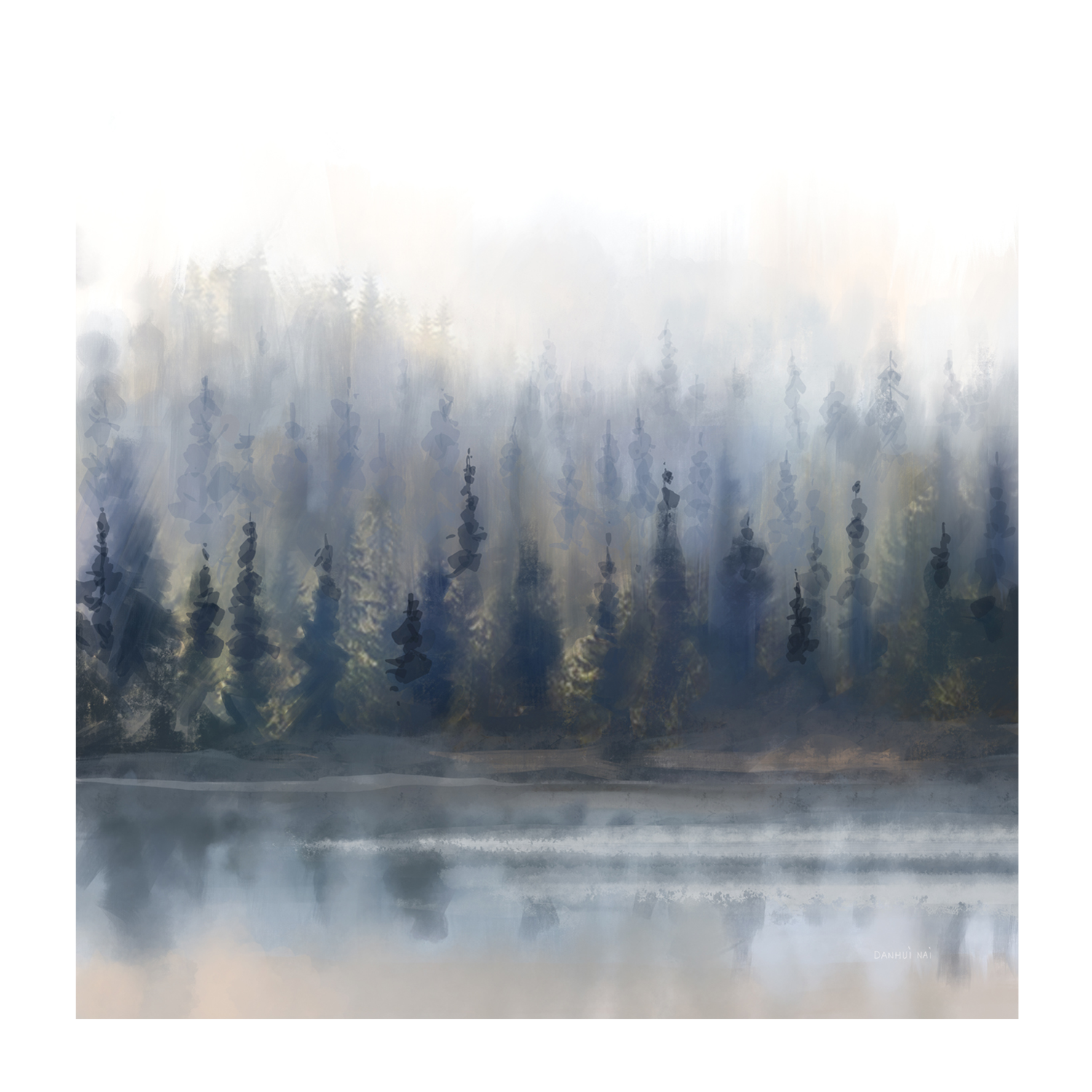 wall-art-print-canvas-poster-framed-Misty Forest in Gray and Gold , By Danhui Nai-1