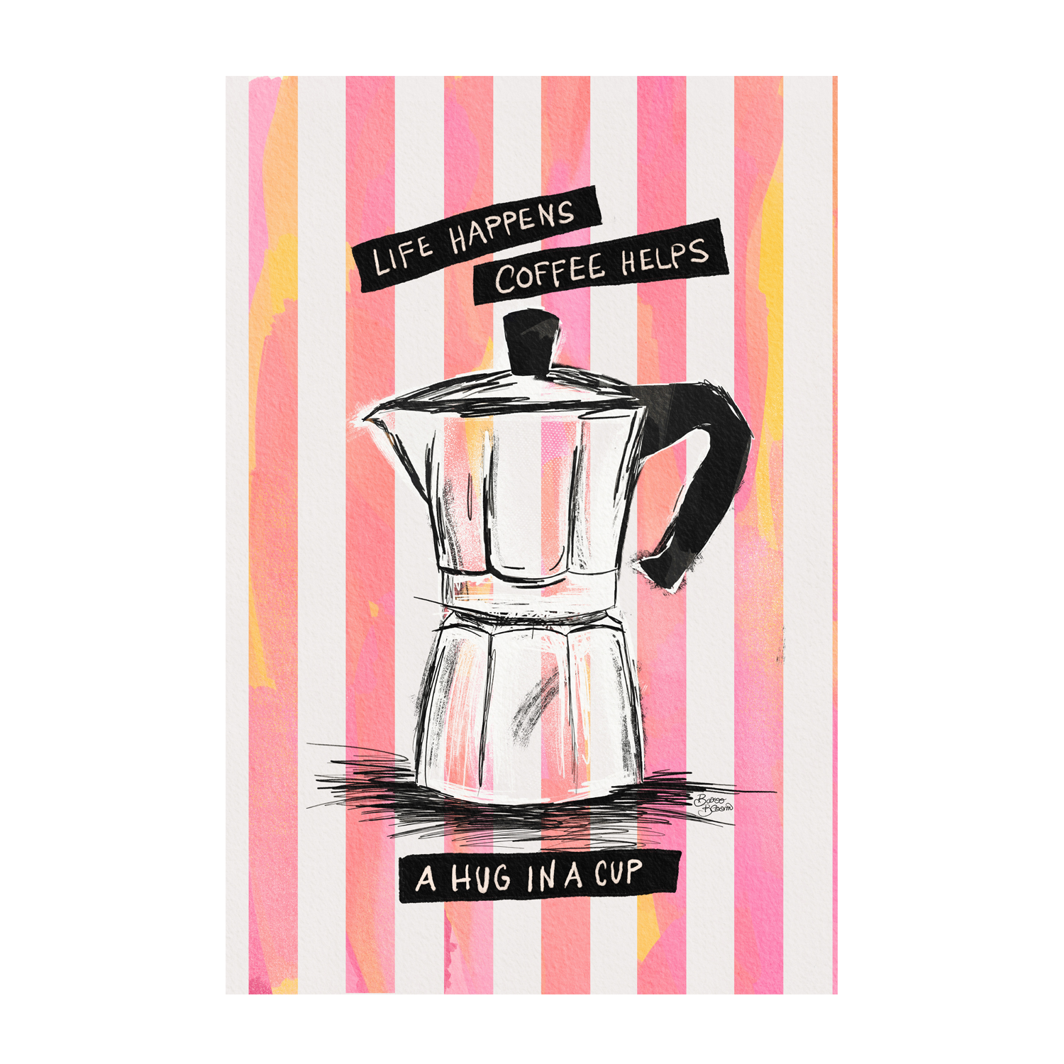 wall-art-print-canvas-poster-framed-Mocca Coffee on Stripes Hug in a Cup-1