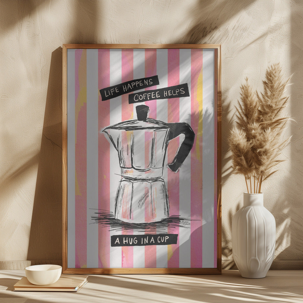 wall-art-print-canvas-poster-framed-Mocca Coffee on Stripes - Hug in a Cup , By Baroo Bloom-2