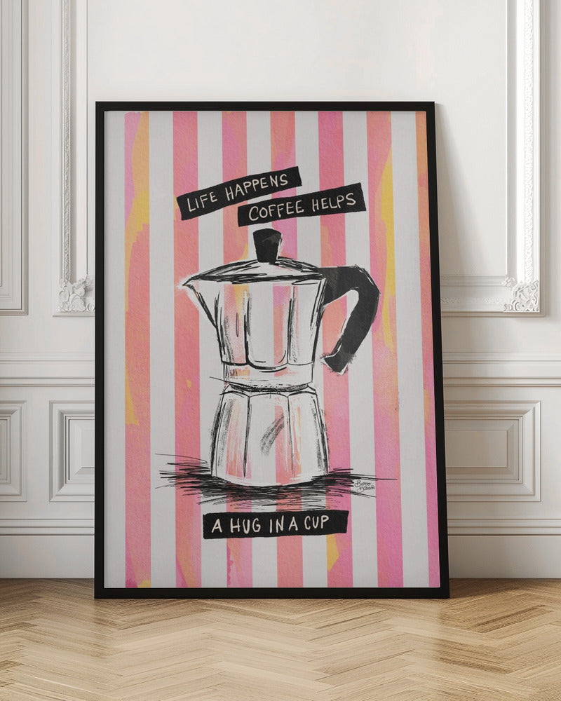 wall-art-print-canvas-poster-framed-Mocca Coffee on Stripes - Hug in a Cup , By Baroo Bloom-3