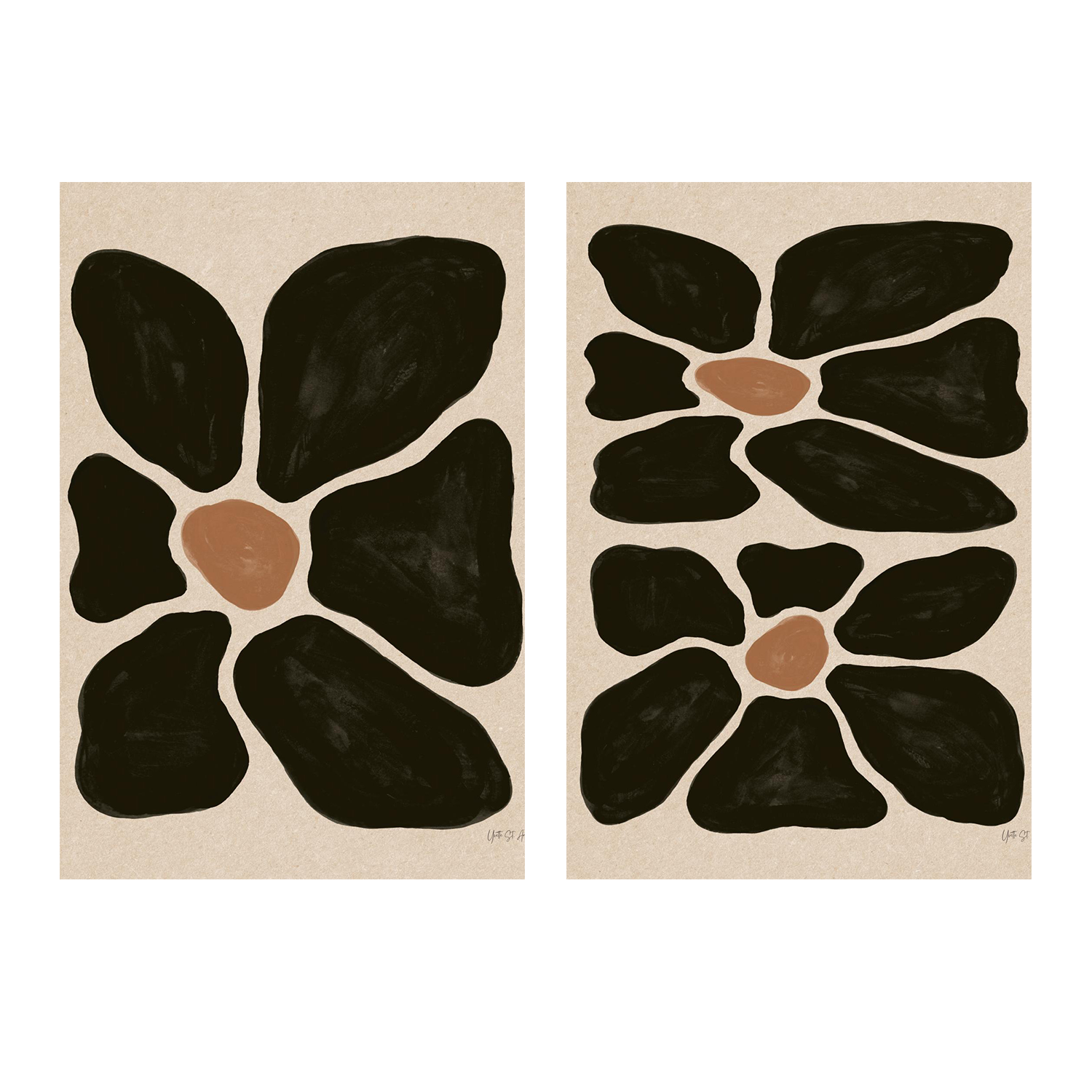 wall-art-print-canvas-poster-framed-Mod Floral, Style A & B, Set Of 2-1