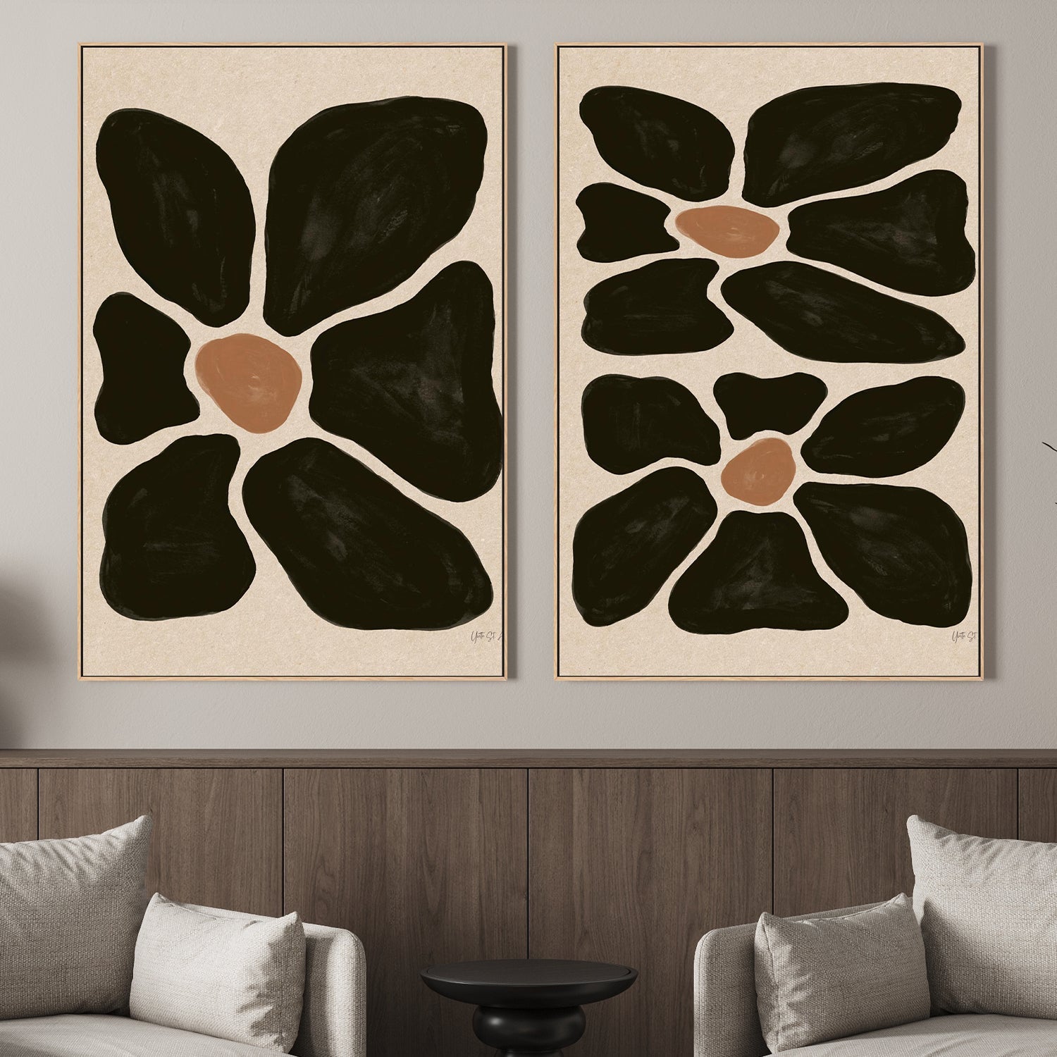 wall-art-print-canvas-poster-framed-Mod Floral, Style A & B, Set Of 2-2