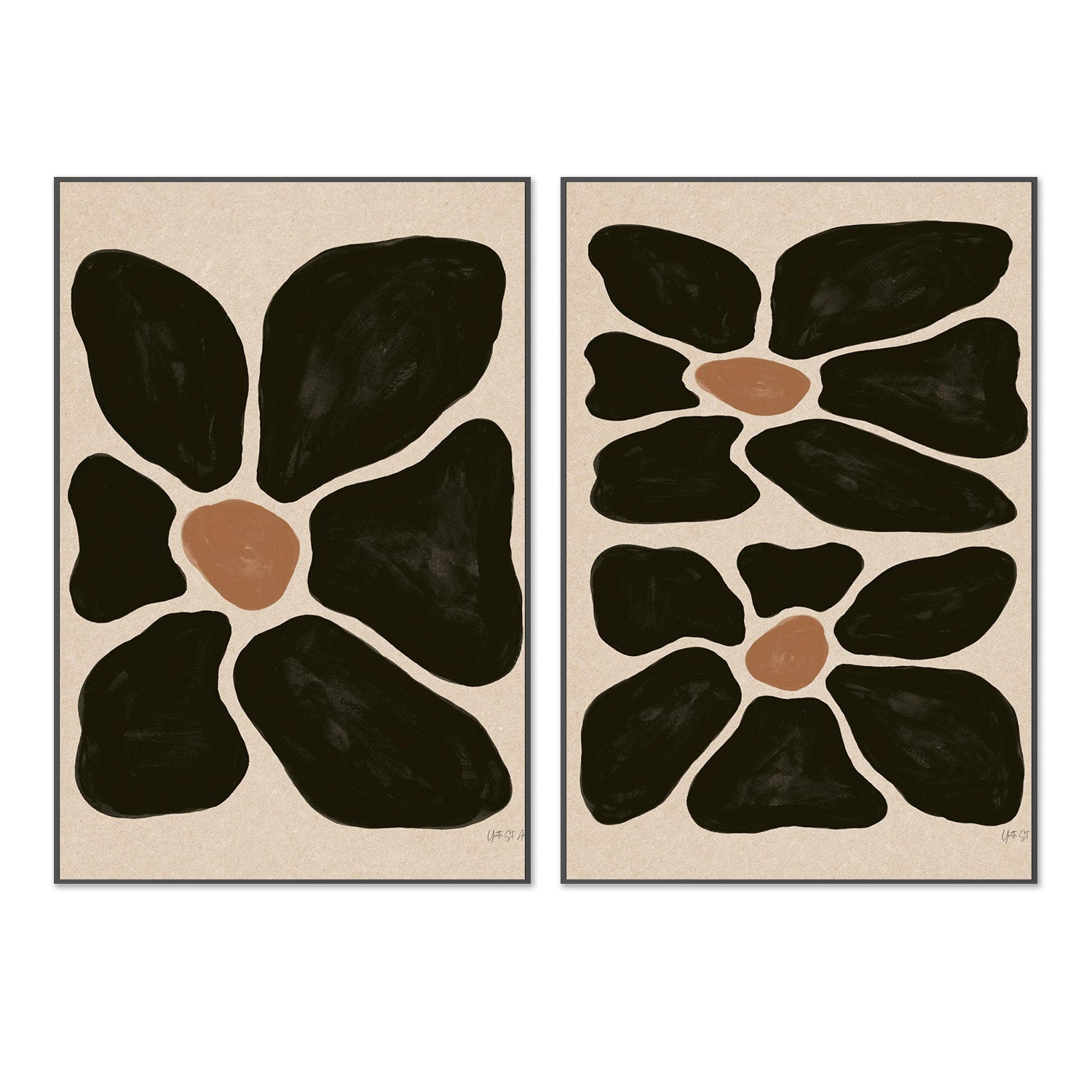 wall-art-print-canvas-poster-framed-Mod Floral, Style A & B, Set Of 2-3