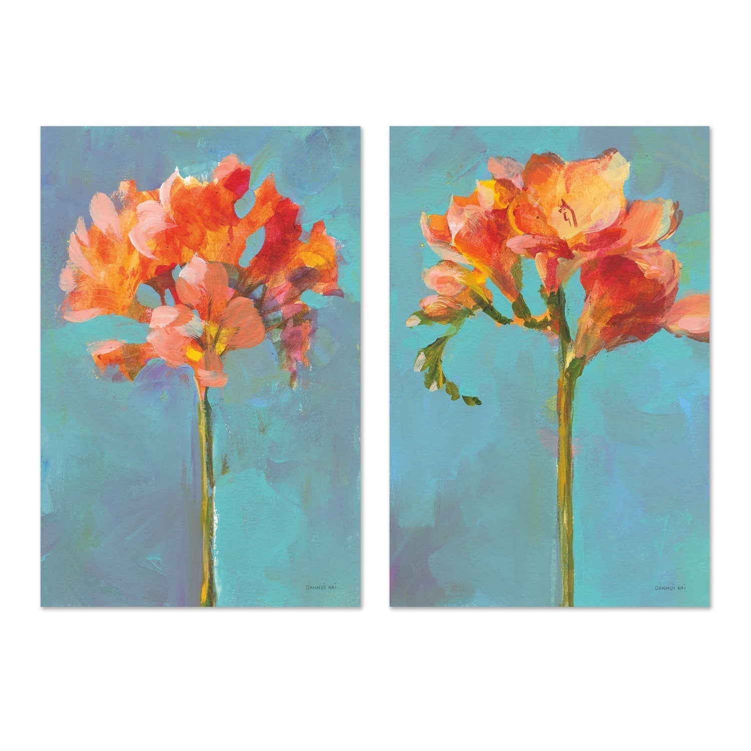 wall-art-print-canvas-poster-framed-Modern Floral, Orange, Set of 2-by-Danhui Nai-Gioia Wall Art