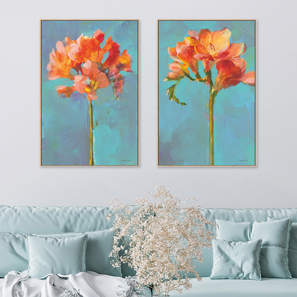 wall-art-print-canvas-poster-framed-Modern Floral, Orange, Set of 2-by-Danhui Nai-Gioia Wall Art