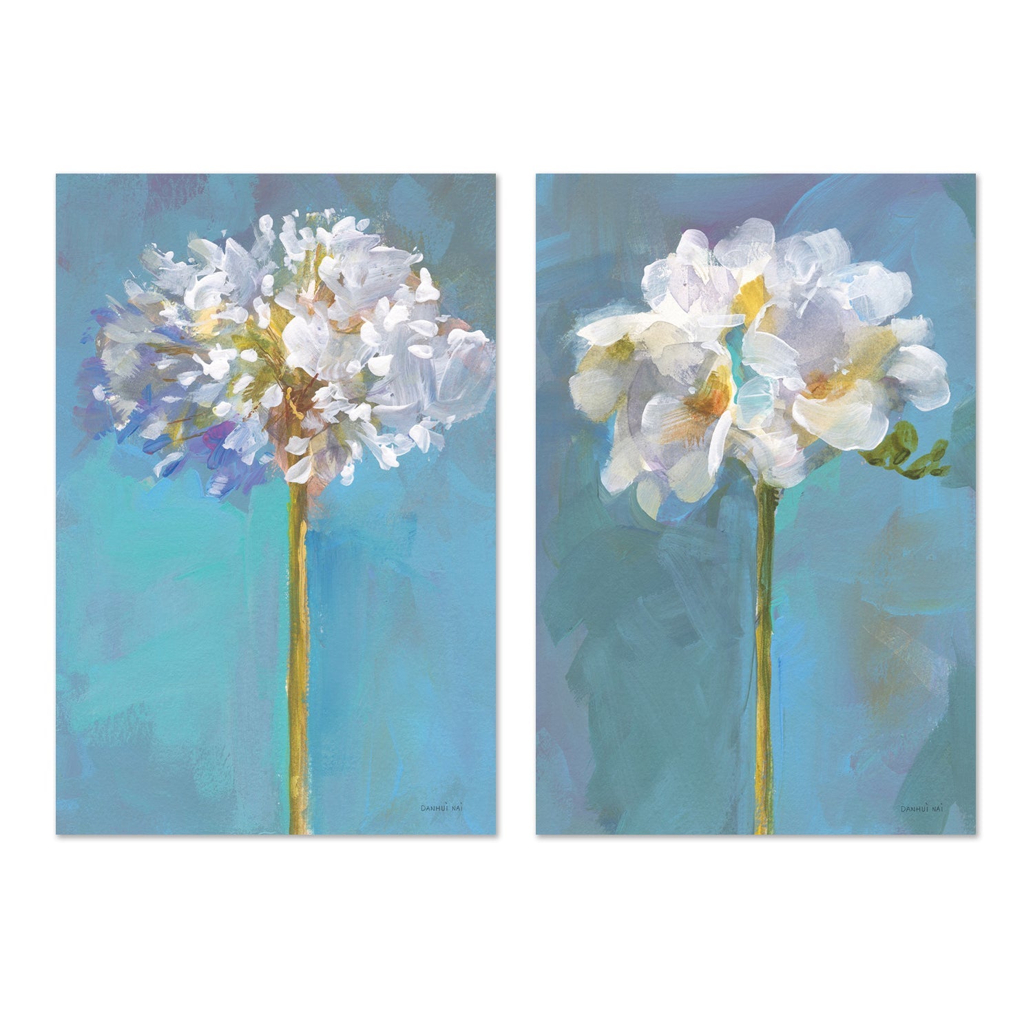 wall-art-print-canvas-poster-framed-Modern Floral White, Set of 2-by-Danhui Nai-Gioia Wall Art