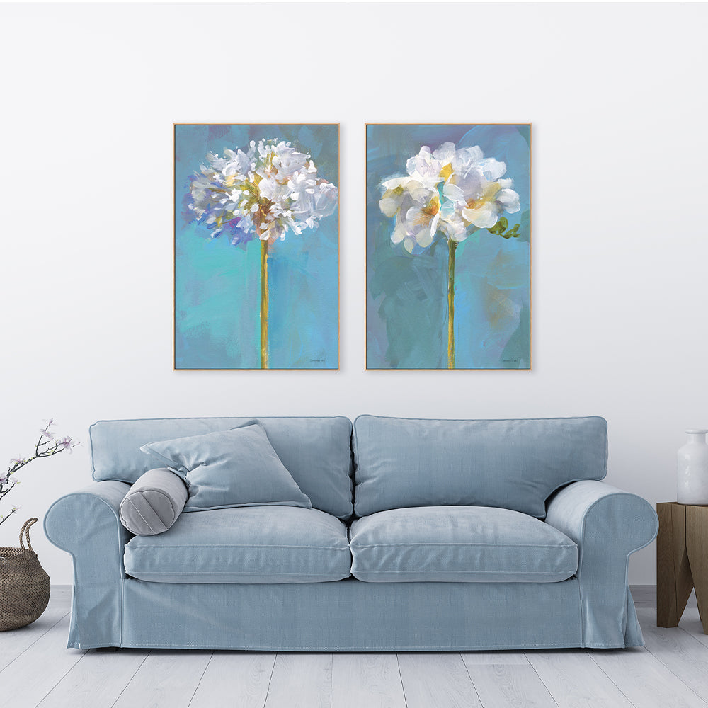 wall-art-print-canvas-poster-framed-Modern Floral White, Set of 2-by-Danhui Nai-Gioia Wall Art
