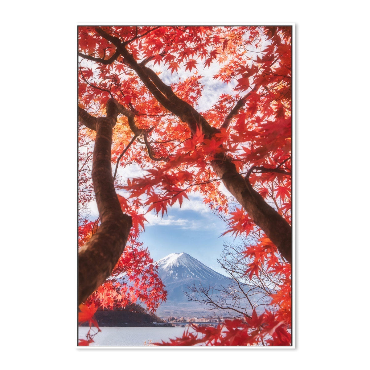 Mt. Fuji Is In The Autumn Leaves, by Makiko Samejima-Gioia-Prints-Framed-Canvas-Poster-GIOIA-WALL-ART