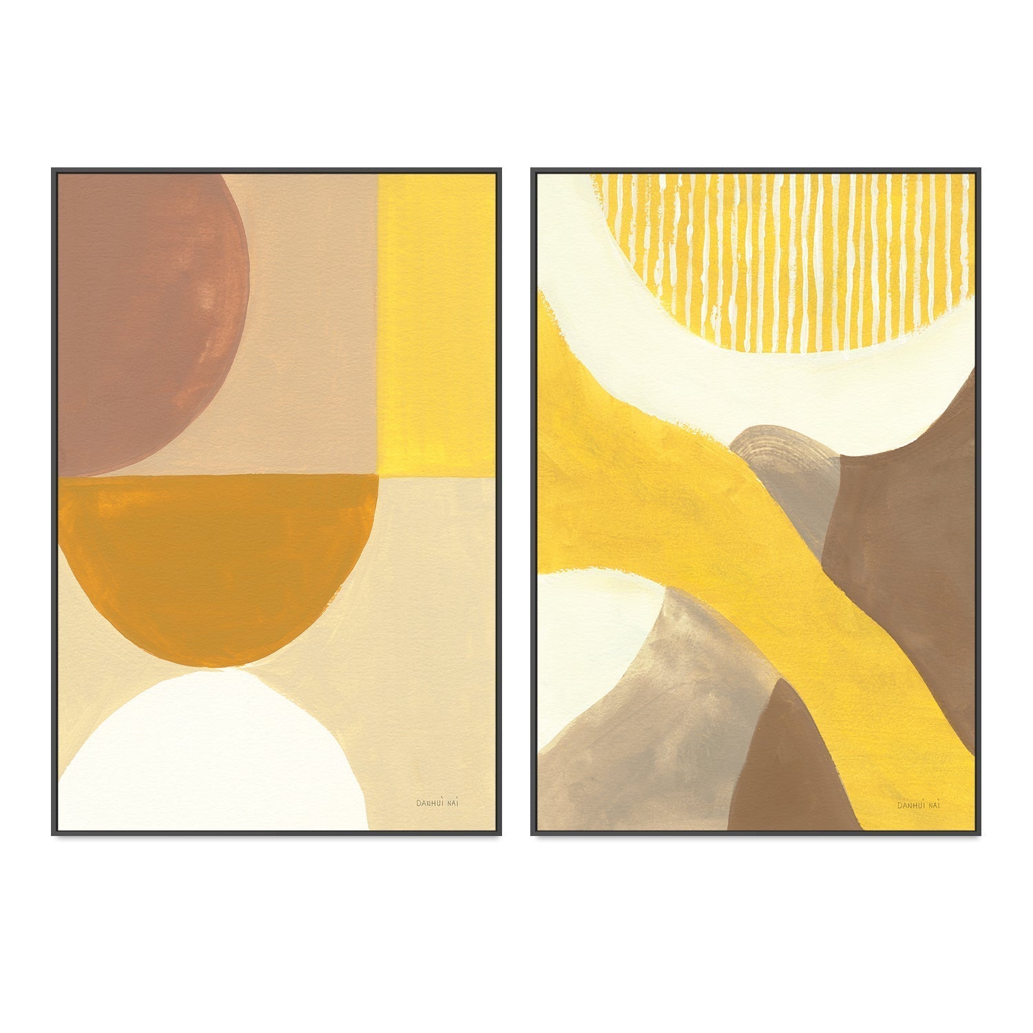 wall-art-print-canvas-poster-framed-Mustard Abstract, Style A & B, Set Of 2 , By Danhui Nai-GIOIA-WALL-ART