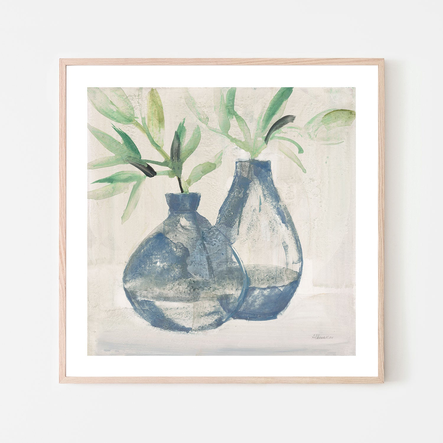 wall-art-print-canvas-poster-framed-Muted Blue Vases , By Albena Hristova-GIOIA-WALL-ART