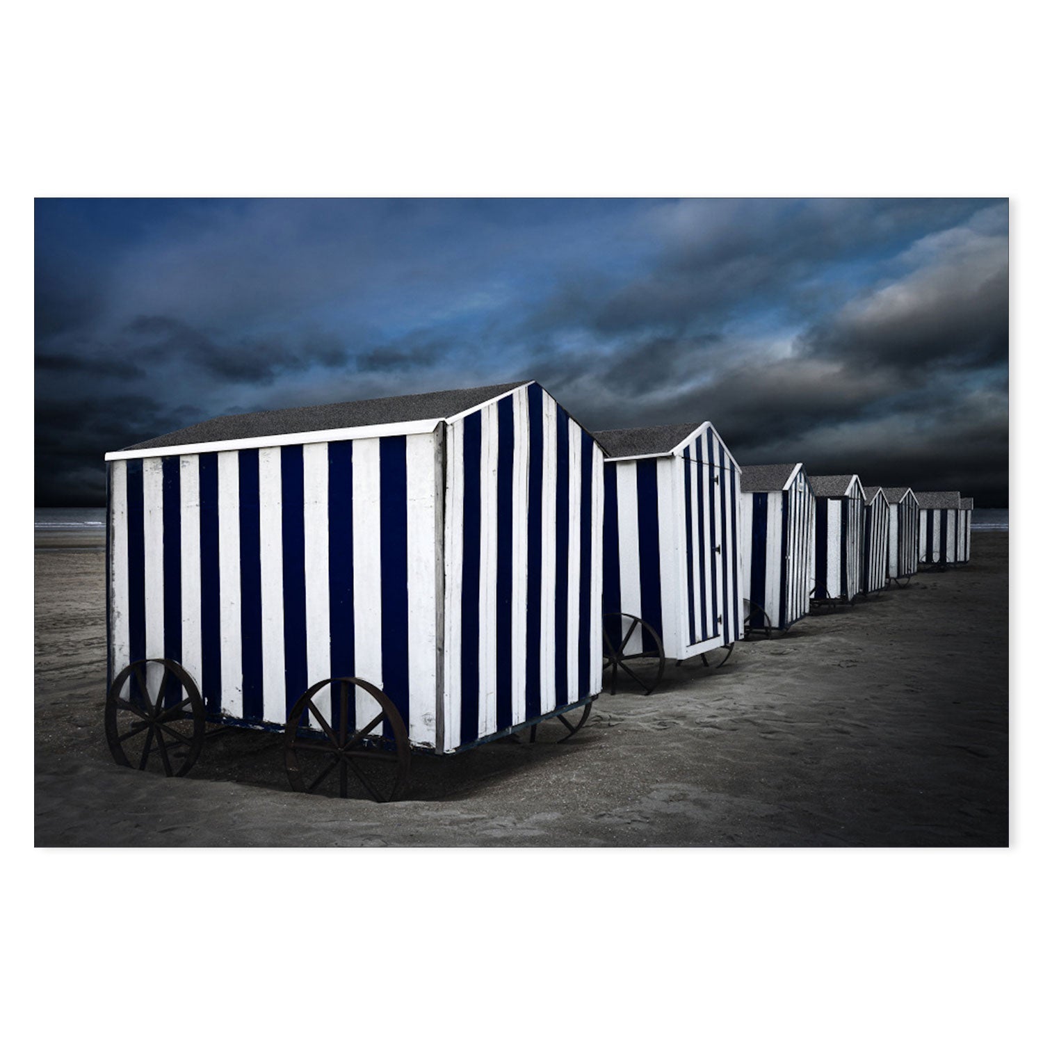 wall-art-print-canvas-poster-framed-Navy And White Striped Beach Boxes , By Gilbert Claes-GIOIA-WALL-ART