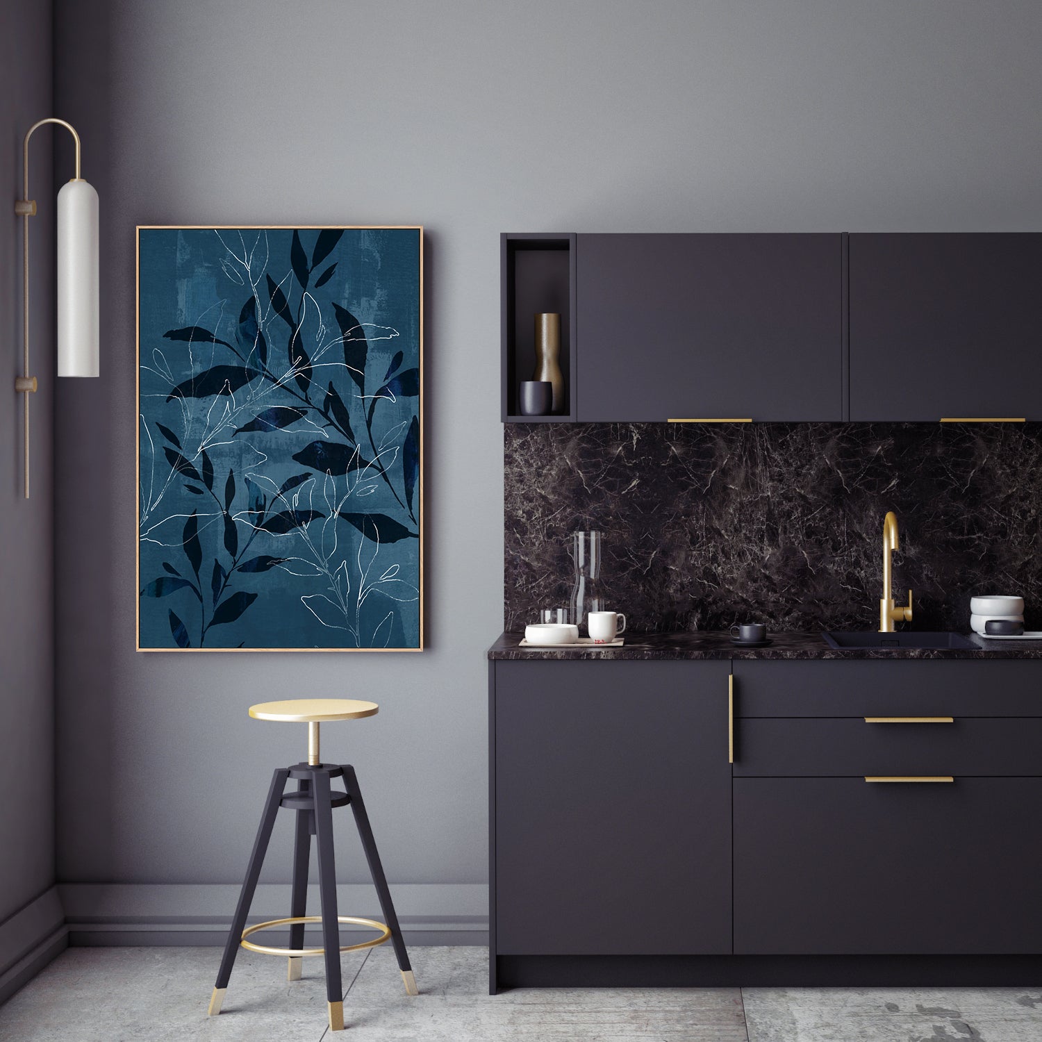 wall-art-print-canvas-poster-framed-Navy Botanical, Style B , By Nina Blue-7