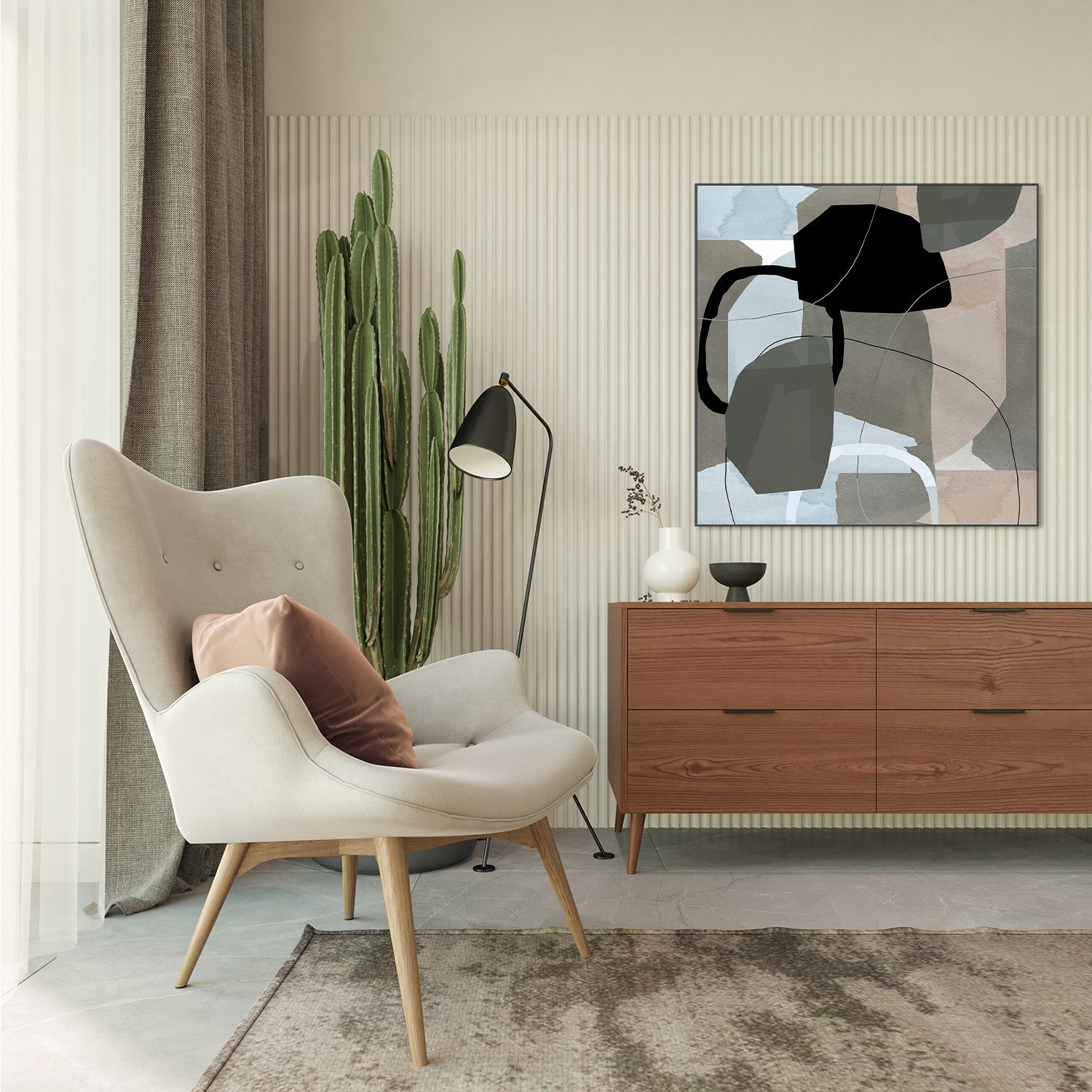 wall-art-print-canvas-poster-framed-Neutral Shapes Abstract, Style E-7