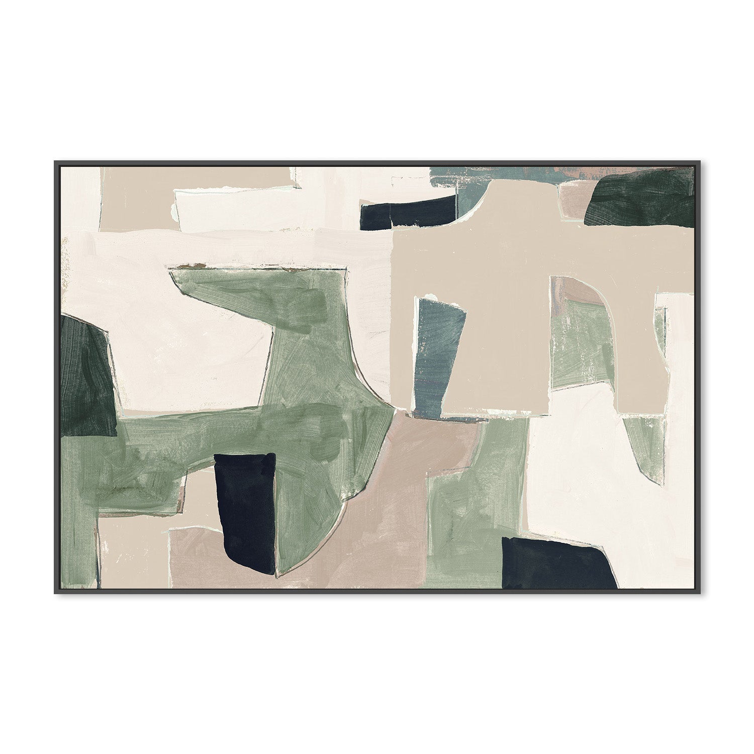 wall-art-print-canvas-poster-framed-New Jigsaw, Beige and Green-3