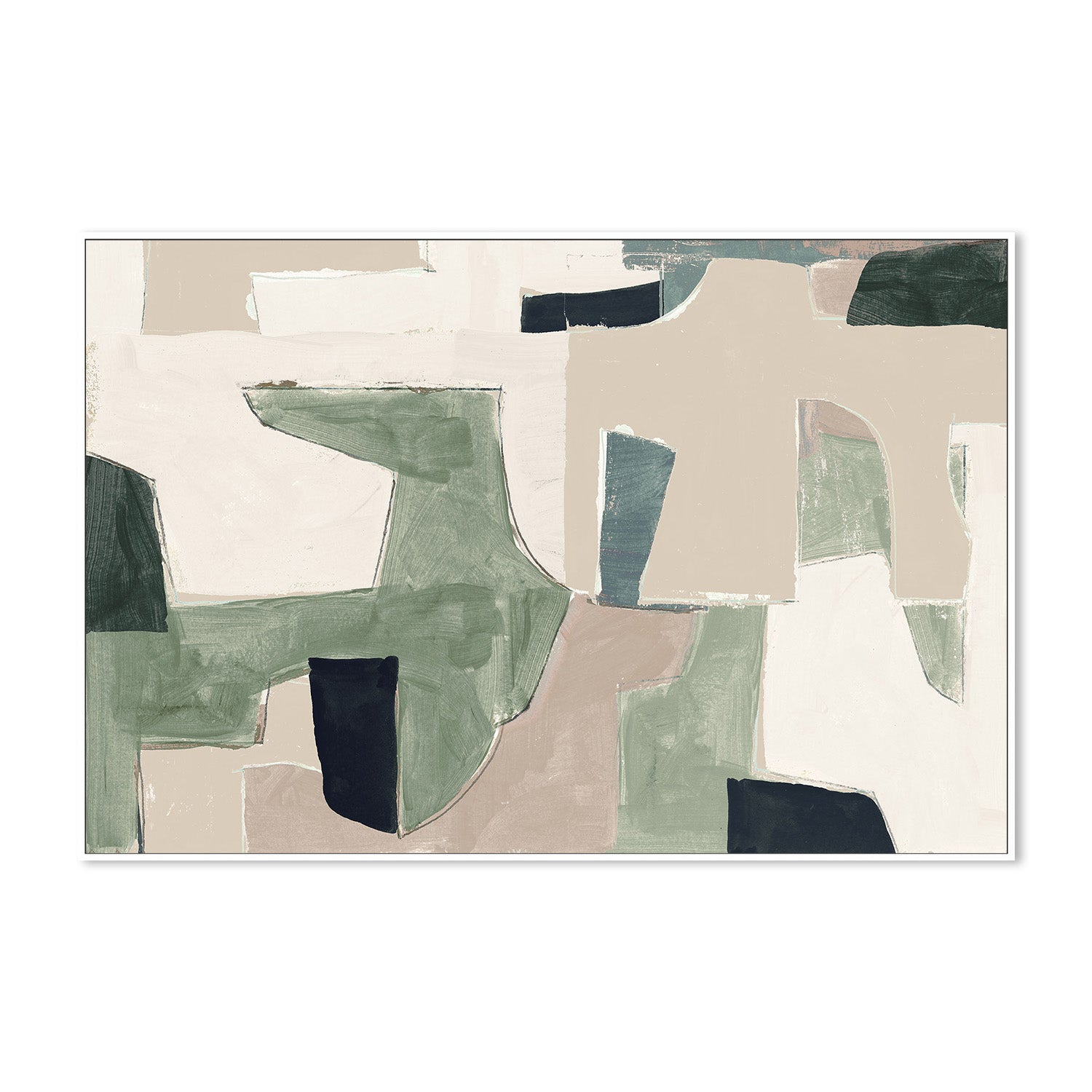 wall-art-print-canvas-poster-framed-New Jigsaw, Beige and Green-5