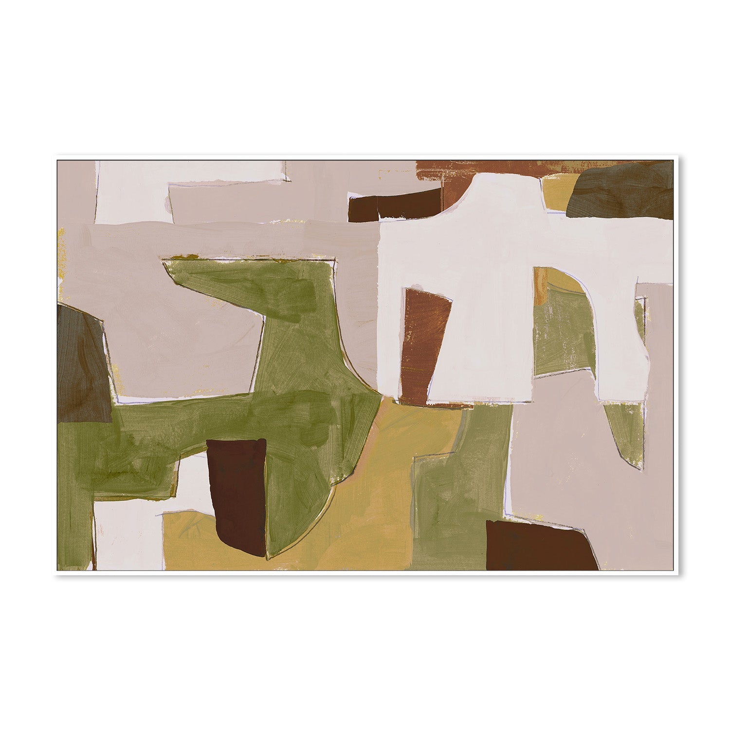 wall-art-print-canvas-poster-framed-New Jigsaw, Dusty Pink and Warm Green-5