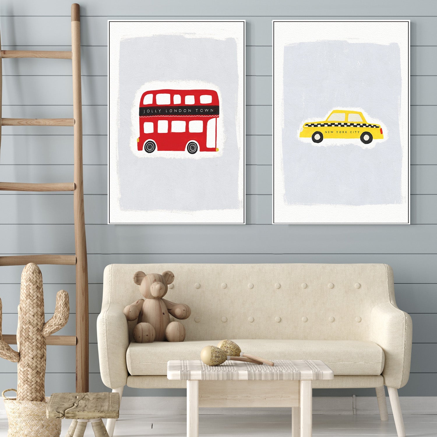 wall-art-print-canvas-poster-framed-NEW YORK CAB and JOLLY LONDON TOWN, Set Of 2 , By Leah Straatsma-2
