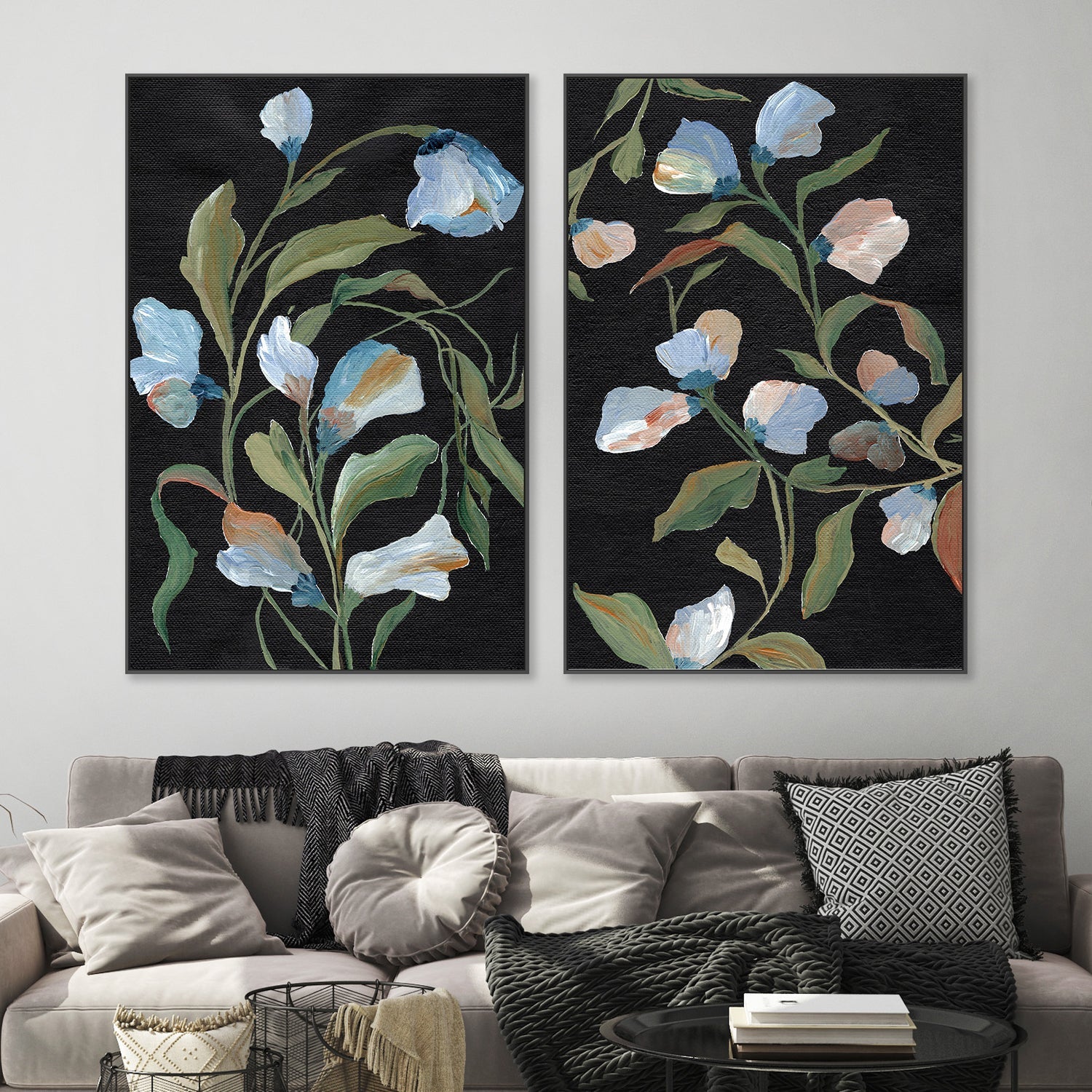 wall-art-print-canvas-poster-framed-Night Blooms & Midnight Floras, Set Of 2 , By Nikita Jariwala-2
