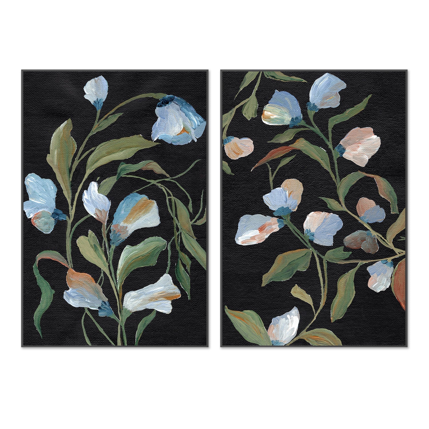 wall-art-print-canvas-poster-framed-Night Blooms & Midnight Floras, Set Of 2 , By Nikita Jariwala-3