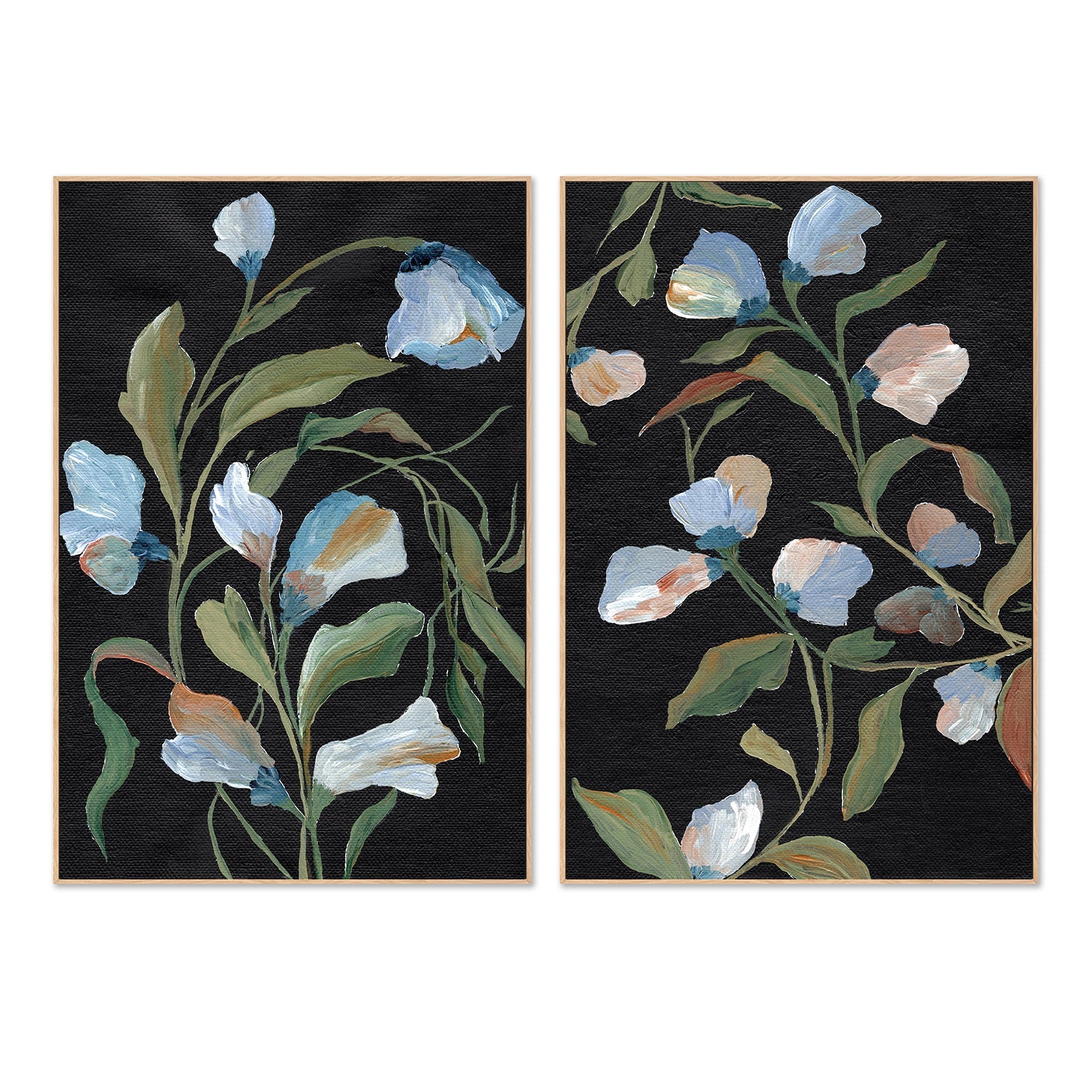 wall-art-print-canvas-poster-framed-Night Blooms & Midnight Floras, Set Of 2 , By Nikita Jariwala-4