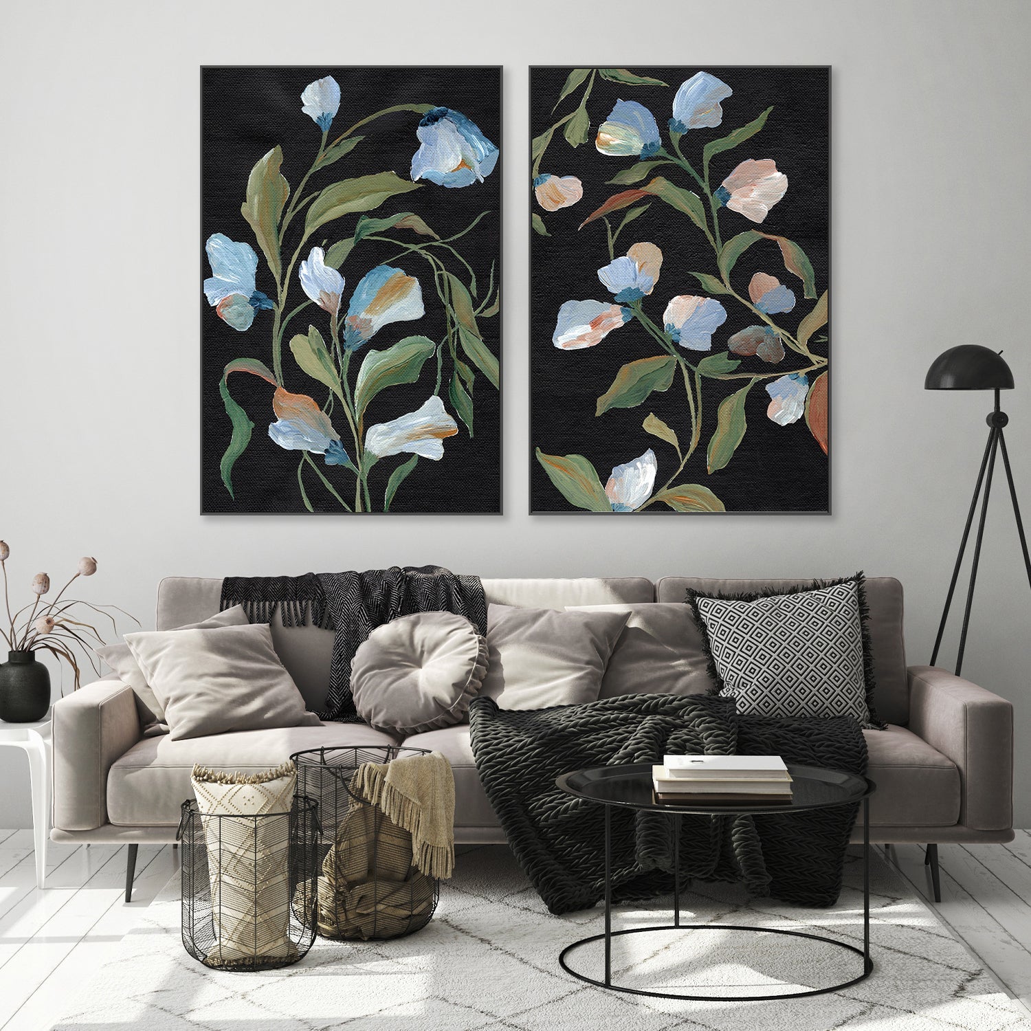 wall-art-print-canvas-poster-framed-Night Blooms & Midnight Floras, Set Of 2 , By Nikita Jariwala-7