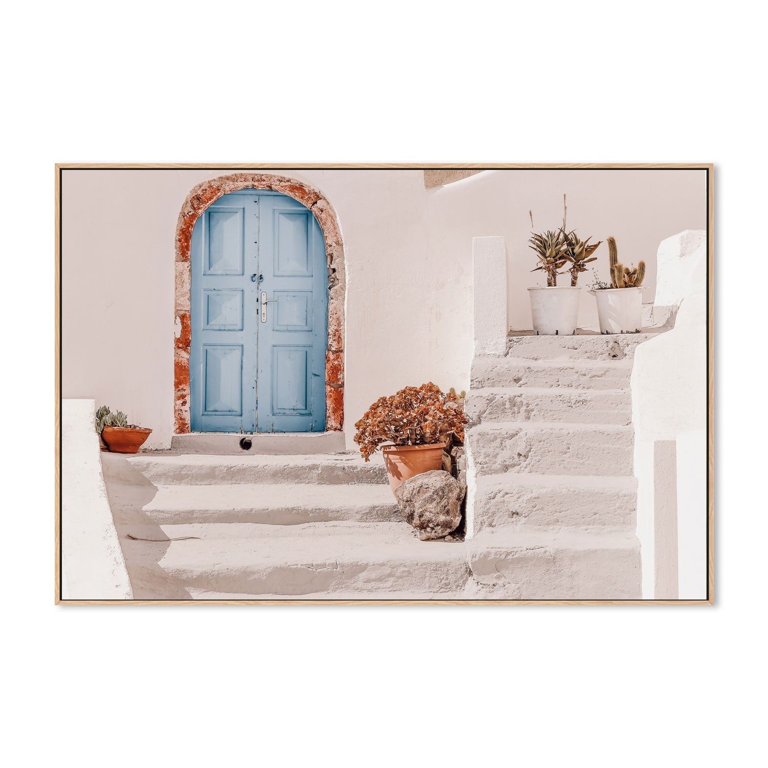 Old house facade with blue door, Santorini, Greece-Gioia-Prints-Framed-Canvas-Poster-GIOIA-WALL-ART
