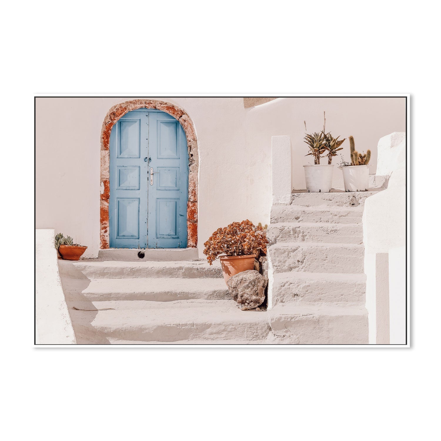 Old house facade with blue door, Santorini, Greece-Gioia-Prints-Framed-Canvas-Poster-GIOIA-WALL-ART