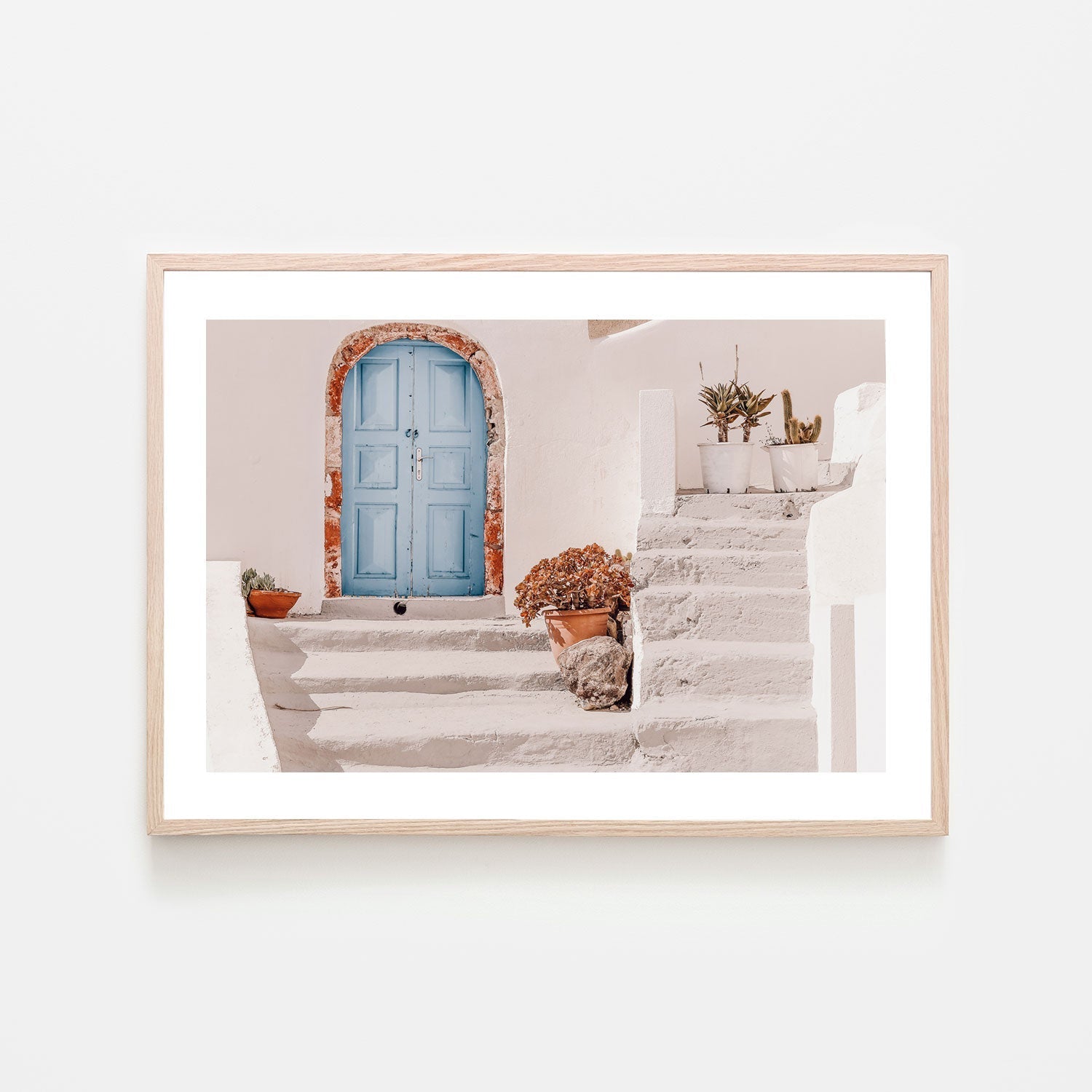 Old house facade with blue door, Santorini, Greece-Gioia-Prints-Framed-Canvas-Poster-GIOIA-WALL-ART