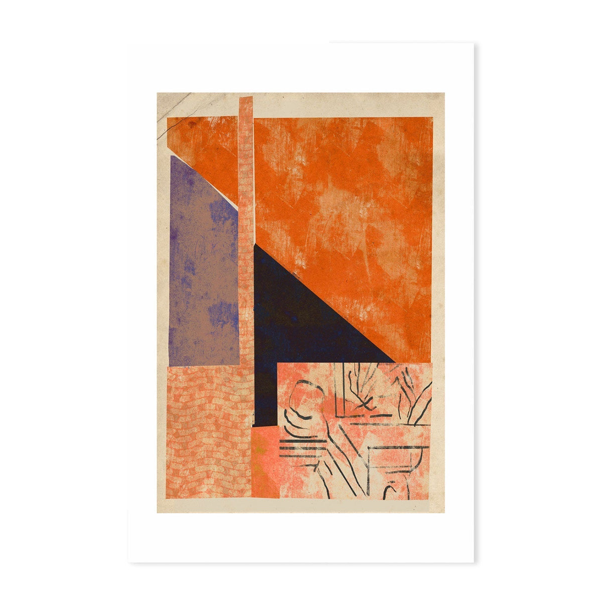 wall-art-print-canvas-poster-framed-Orange And Navy Geometric Shapes , By Treechild-GIOIA-WALL-ART