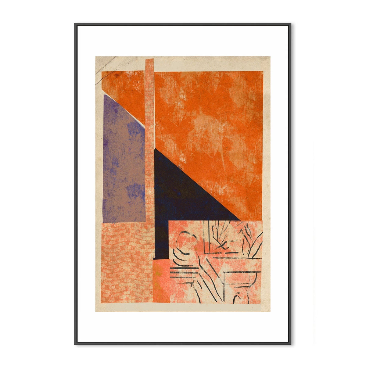 wall-art-print-canvas-poster-framed-Orange And Navy Geometric Shapes , By Treechild-GIOIA-WALL-ART