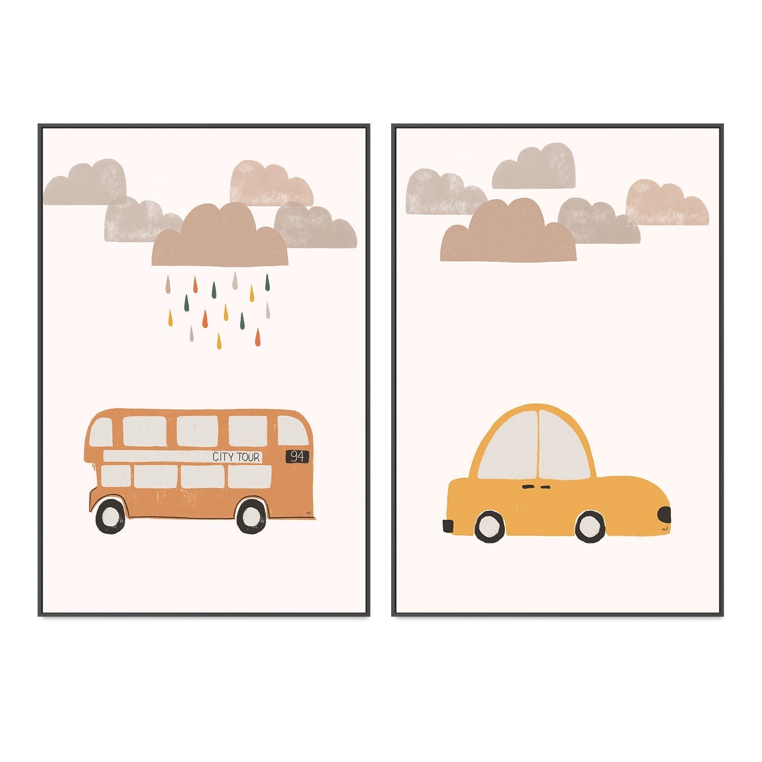 wall-art-print-canvas-poster-framed-Orange Bus and Yellow Car, Set Of 2 , By Menina Lisboa-3