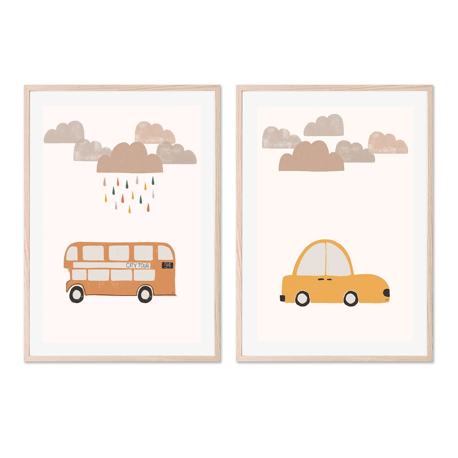 wall-art-print-canvas-poster-framed-Orange Bus and Yellow Car, Set Of 2 , By Menina Lisboa-6