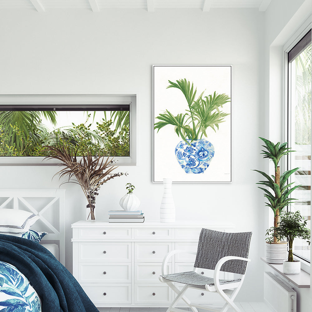 wall-art-print-canvas-poster-framed-Palm Chinoiserie White, Dark Green, Style B-by-Danhui Nai-Gioia Wall Art