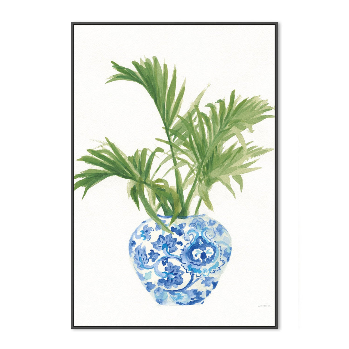 wall-art-print-canvas-poster-framed-Palm Chinoiserie White, Dark Green, Style B-by-Danhui Nai-Gioia Wall Art