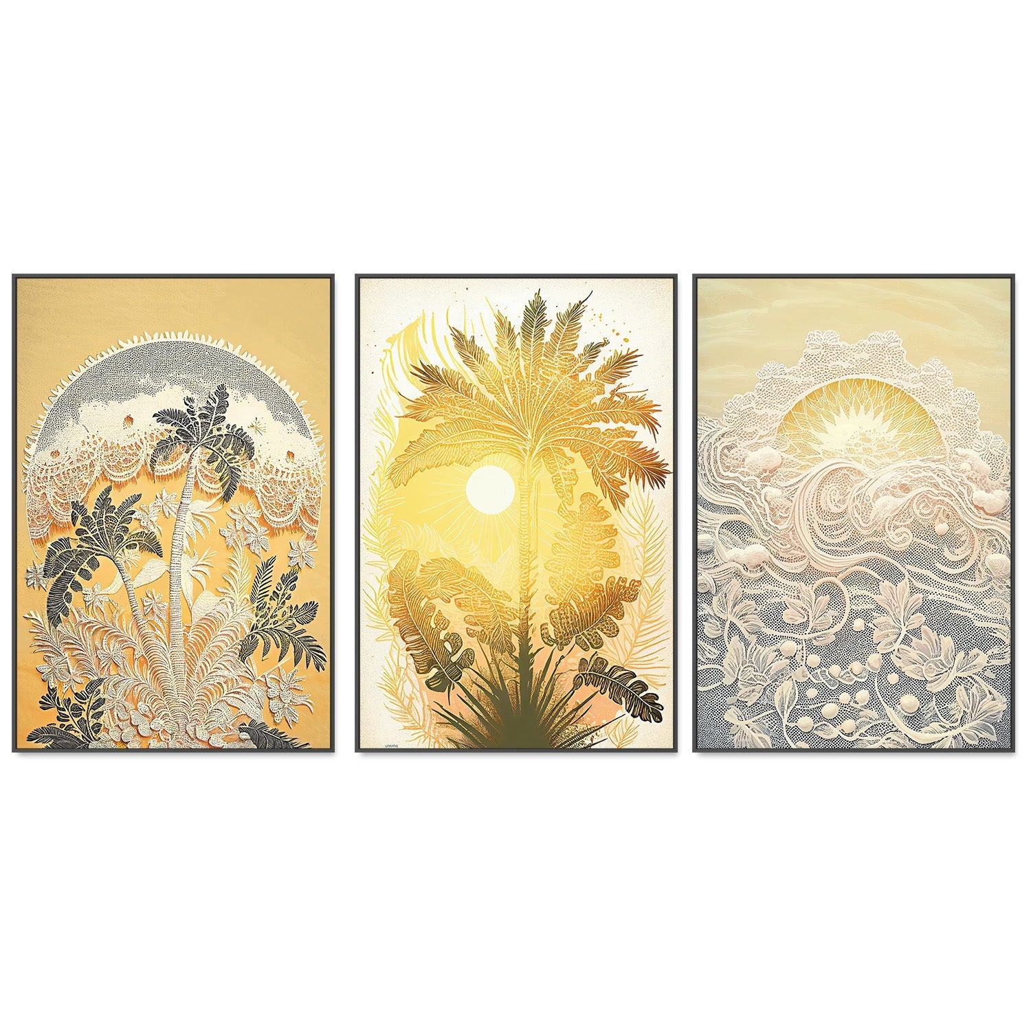 wall-art-print-canvas-poster-framed-Palm, Sunset and Sea, Set of 3 By Unratio , By Unratio-3