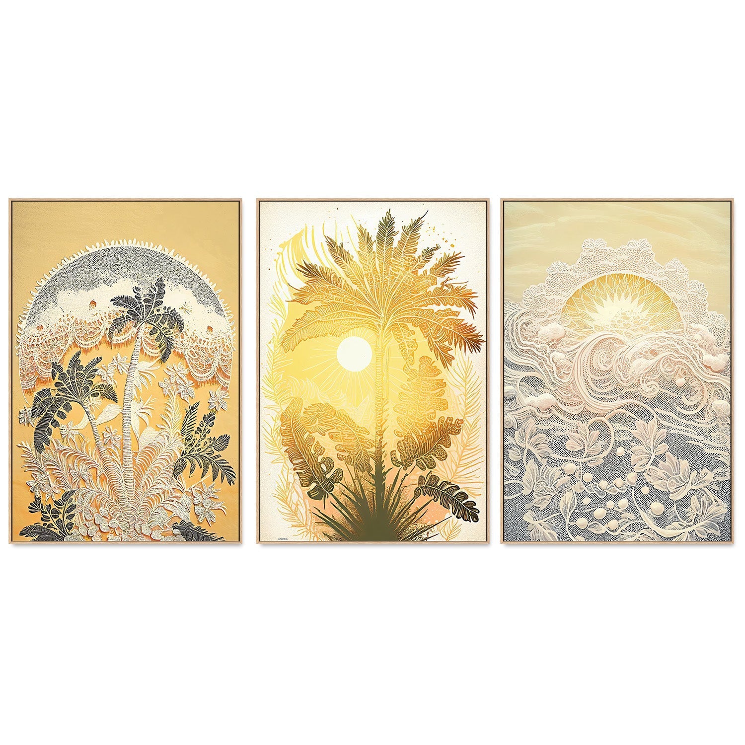 wall-art-print-canvas-poster-framed-Palm, Sunset and Sea, Set of 3 By Unratio , By Unratio-4